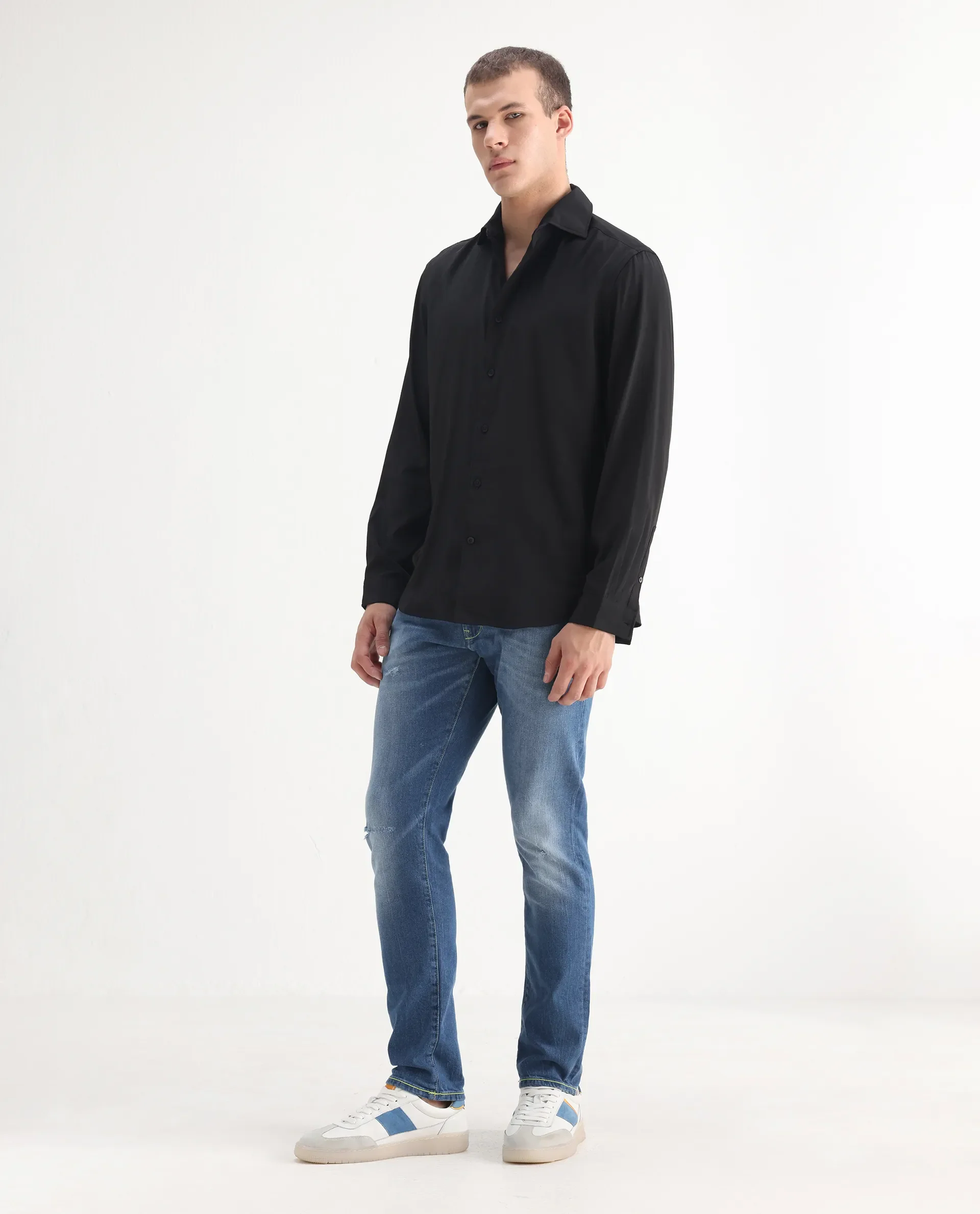 Rare Rabbit Men's Zinon Blue Cotton Blend Plain Hawk Slim Fit Jeans - Image 5