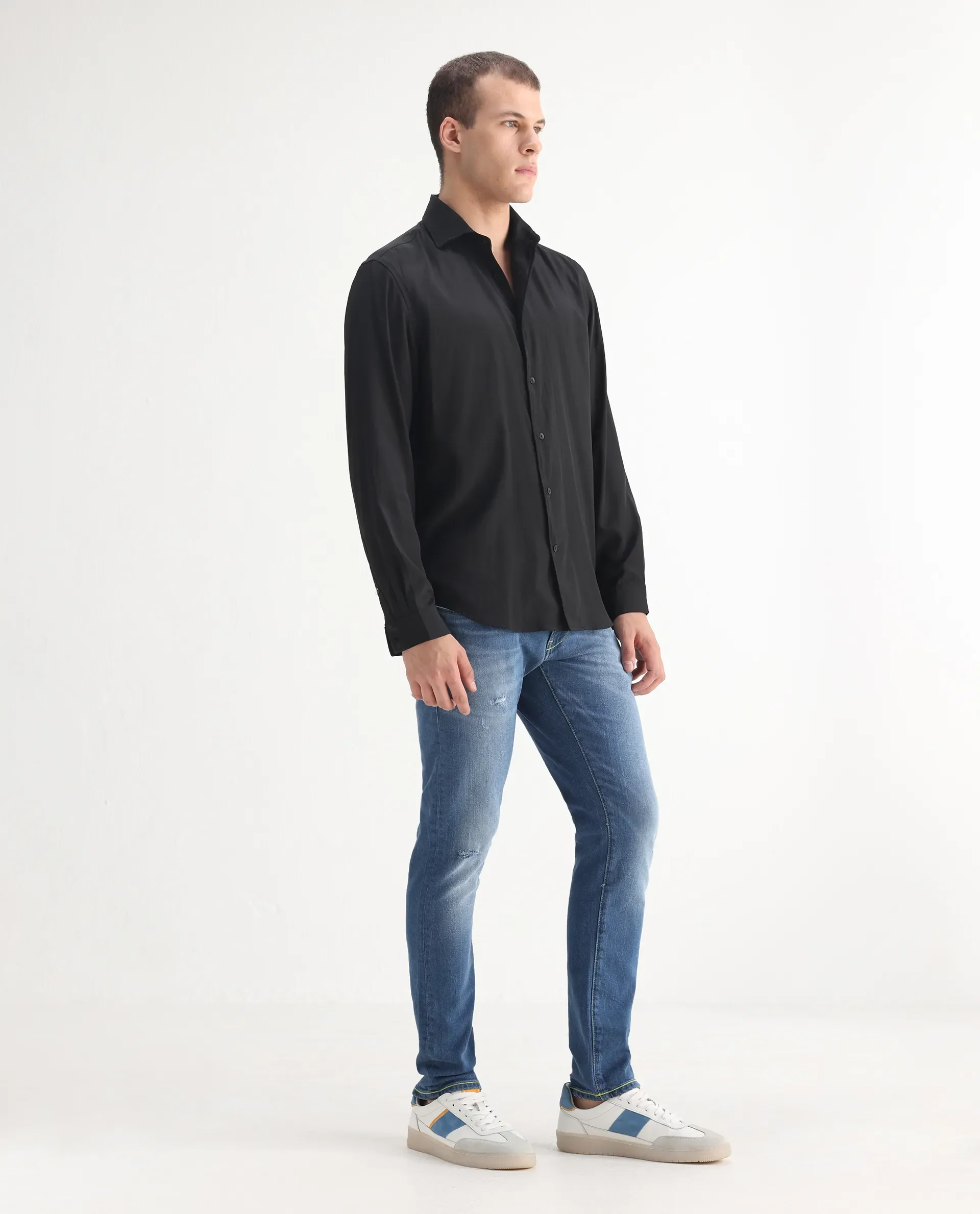 Rare Rabbit Men's Zinon Blue Cotton Blend Plain Hawk Slim Fit Jeans - Image 6