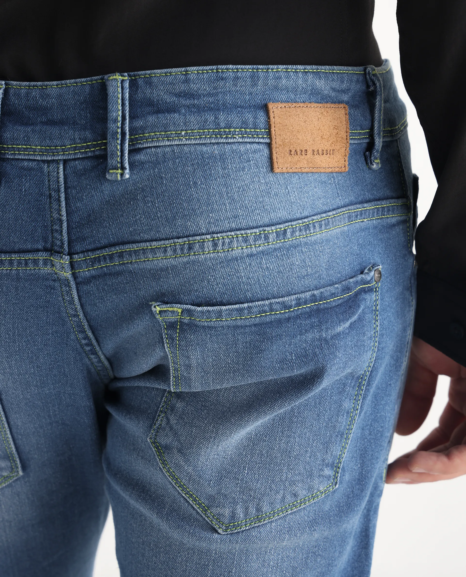 Rare Rabbit Men's Zinon Blue Cotton Blend Plain Hawk Slim Fit Jeans - Image 8