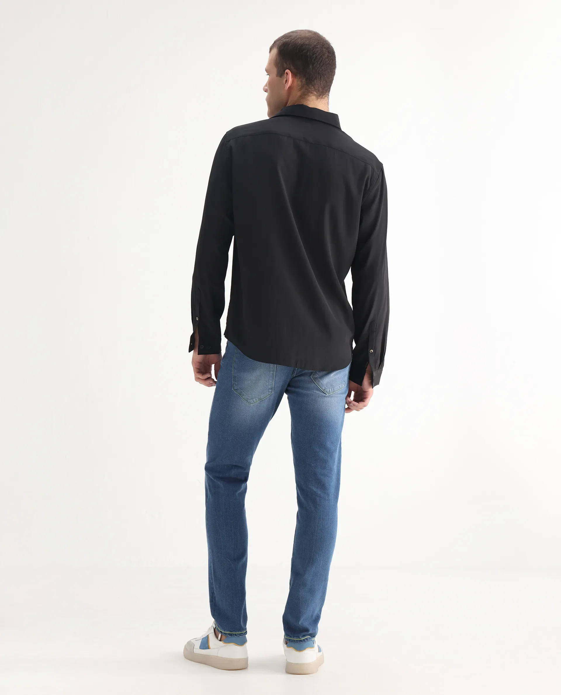 Rare Rabbit Men's Zinon Blue Cotton Blend Plain Hawk Slim Fit Jeans - Image 9