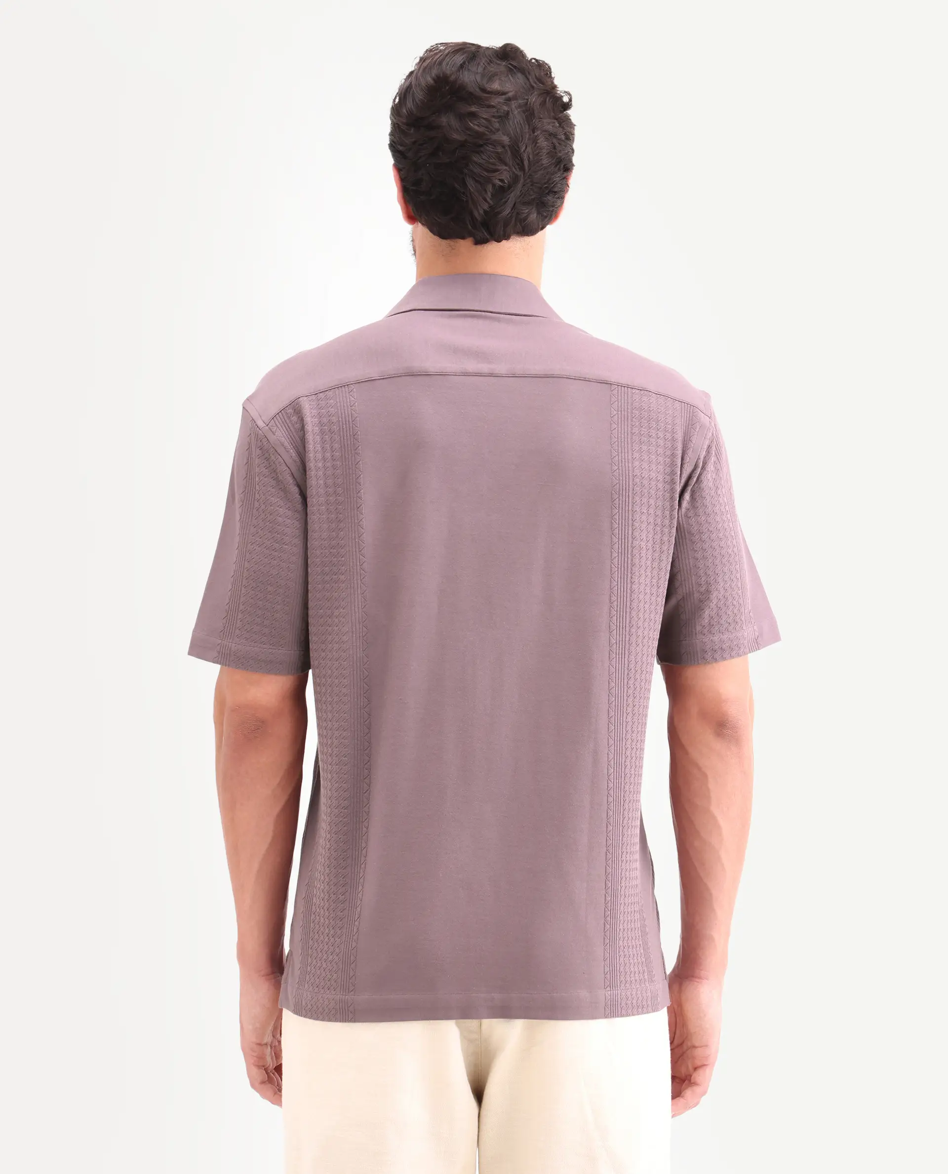 Rare Rabbit Men's Zinot Dusky Purple Cotton Blend Fabric Half Sleeve Cuban Collar Button Regular Plain Shirt - Image 7