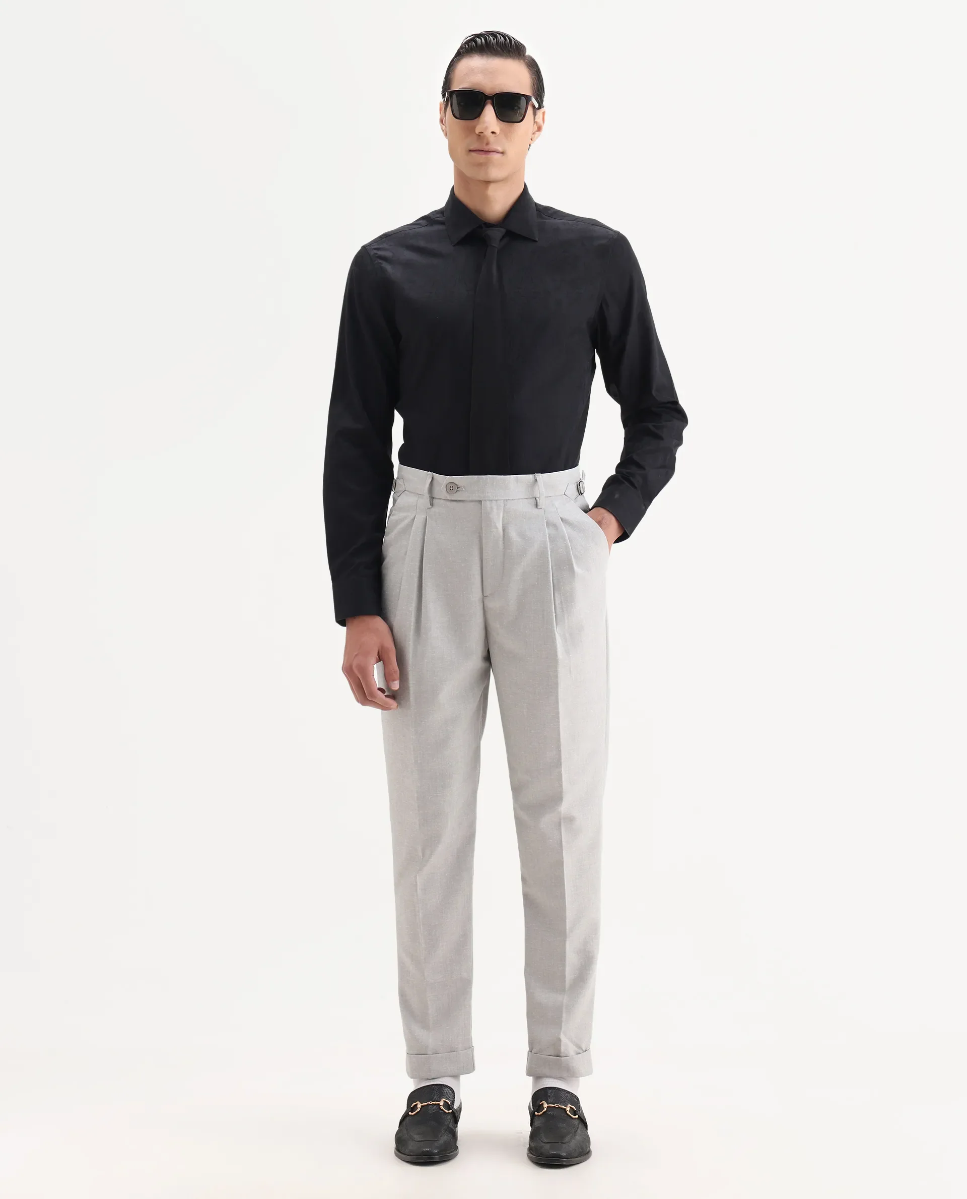 Rare Rabbit Men's Zinq Black Cotton Fabric Spread Collar Regular Fit Jacquard Shirt - Image 2