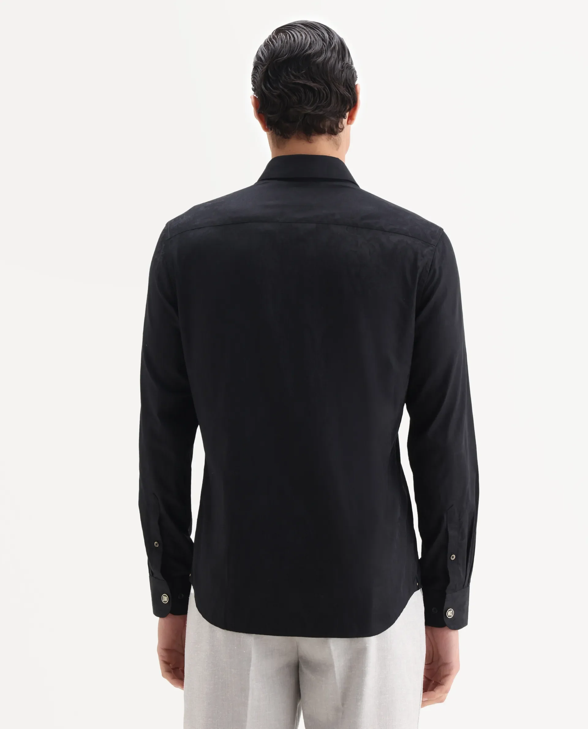 Rare Rabbit Men's Zinq Black Cotton Fabric Spread Collar Regular Fit Jacquard Shirt - Image 7