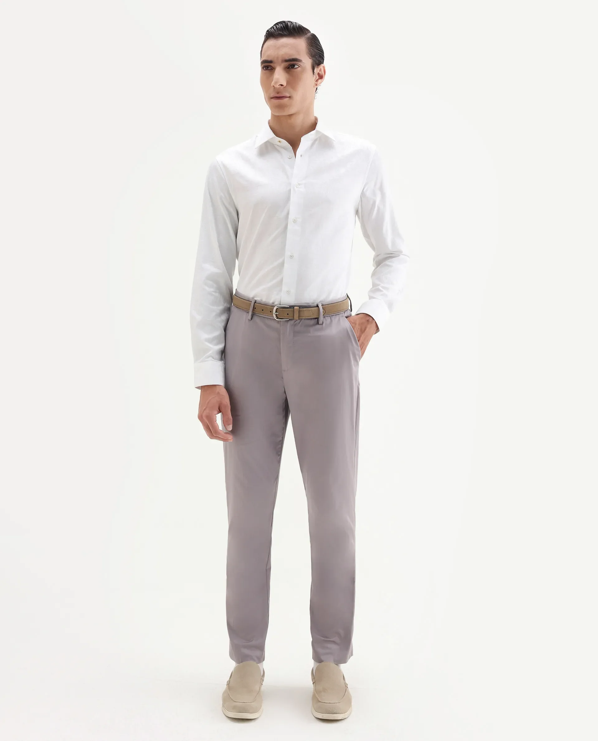 Rare Rabbit Men's Zinq White Cotton Fabric Spread Collar Regular Fit Jacquard Shirt - Image 3