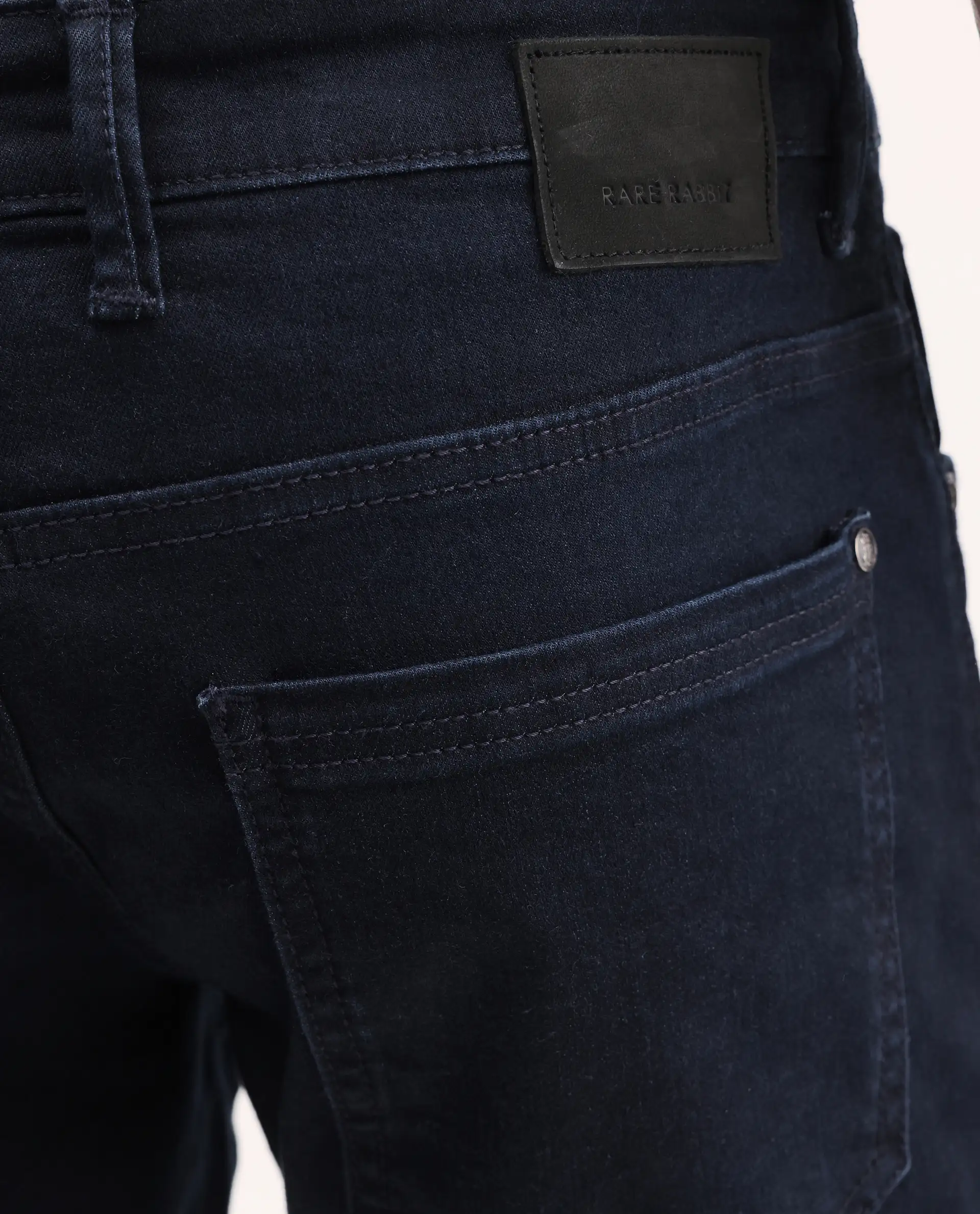 Rare Rabbit Men's Zint Dark Navy Cotton Blend Fabric Shank And Zipper Hawk Slim Plain Jeans - Image 4