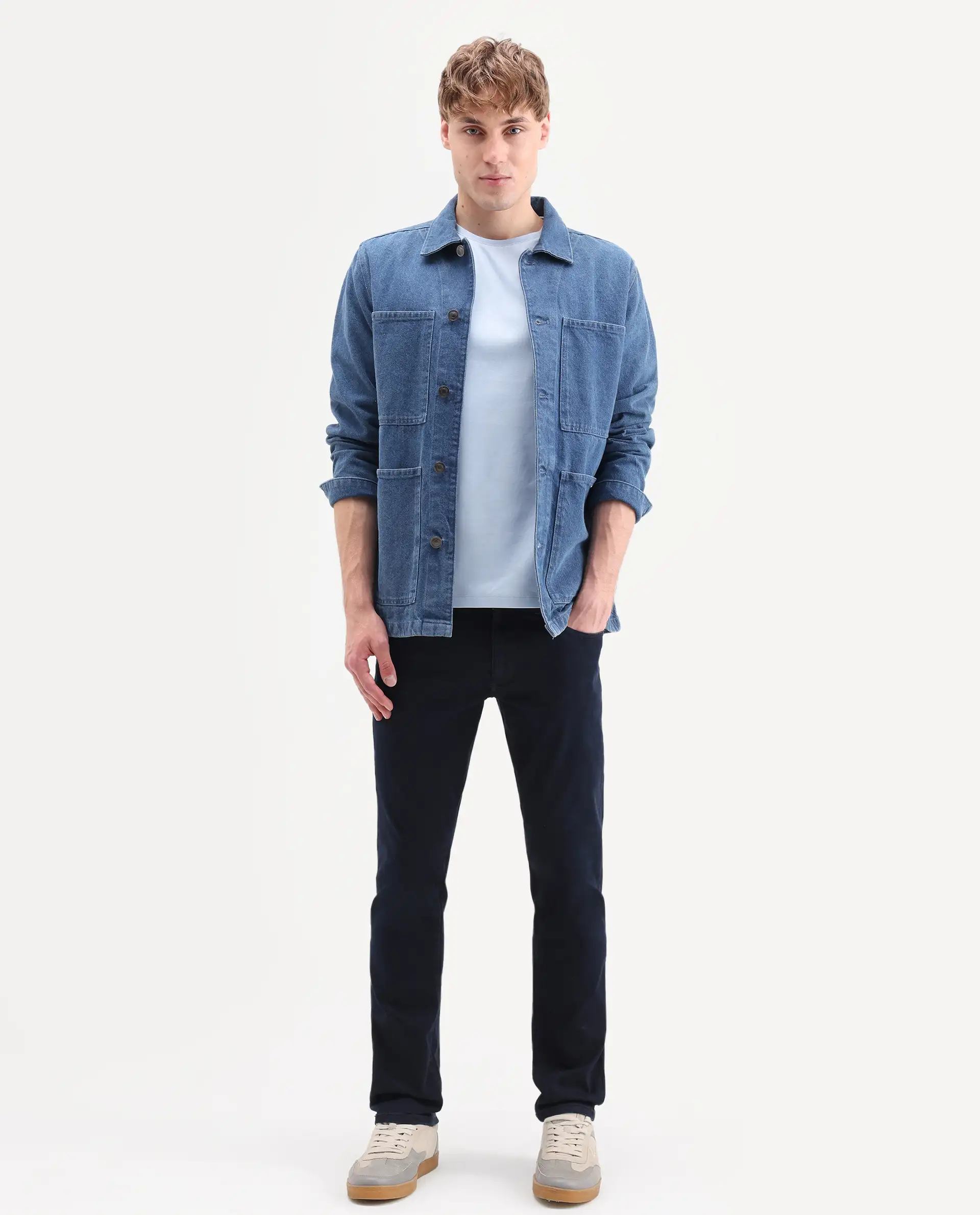 Rare Rabbit Men's Zint Dark Navy Cotton Blend Fabric Shank And Zipper Hawk Slim Plain Jeans - Image 5