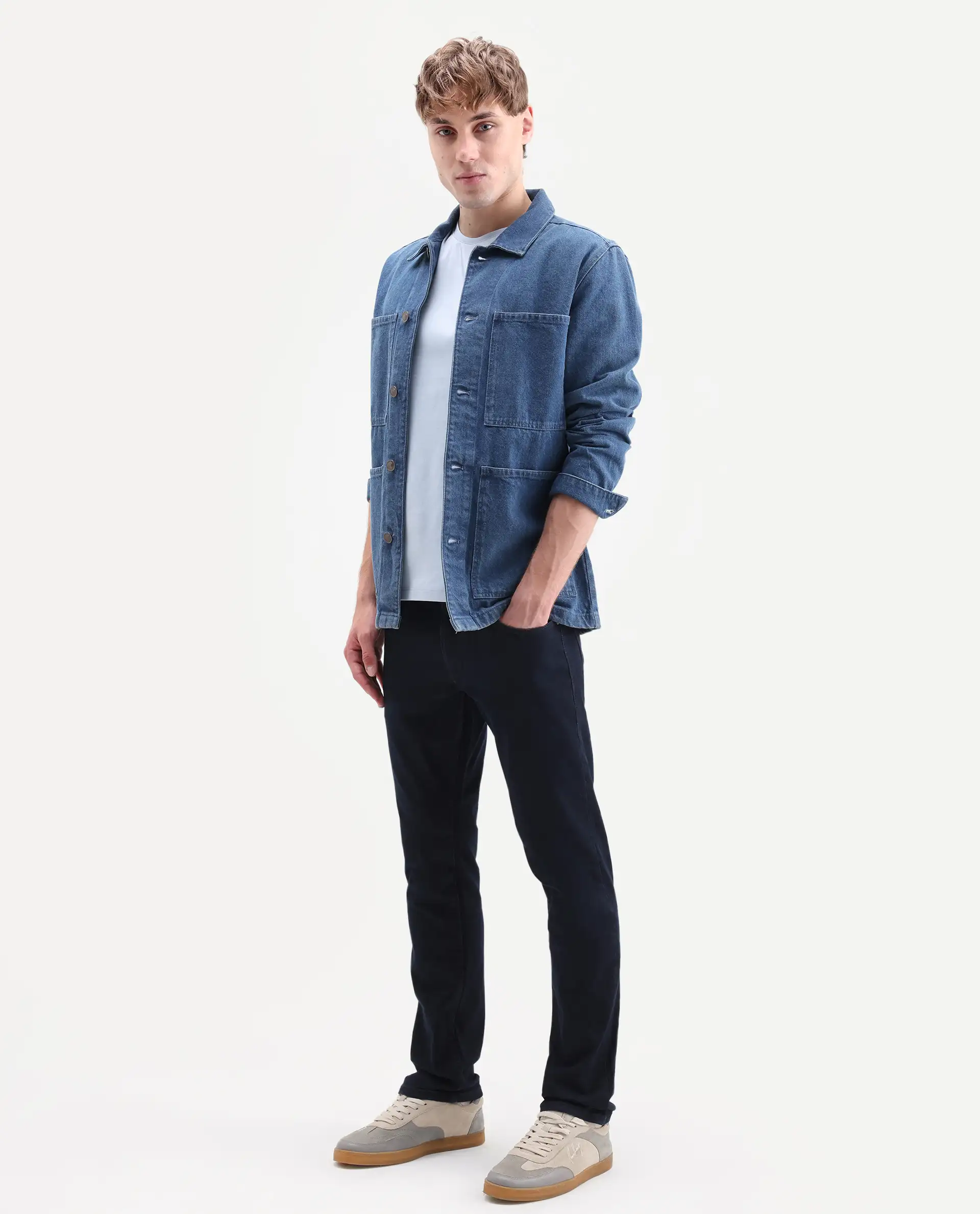 Rare Rabbit Men's Zint Dark Navy Cotton Blend Fabric Shank And Zipper Hawk Slim Plain Jeans - Image 6