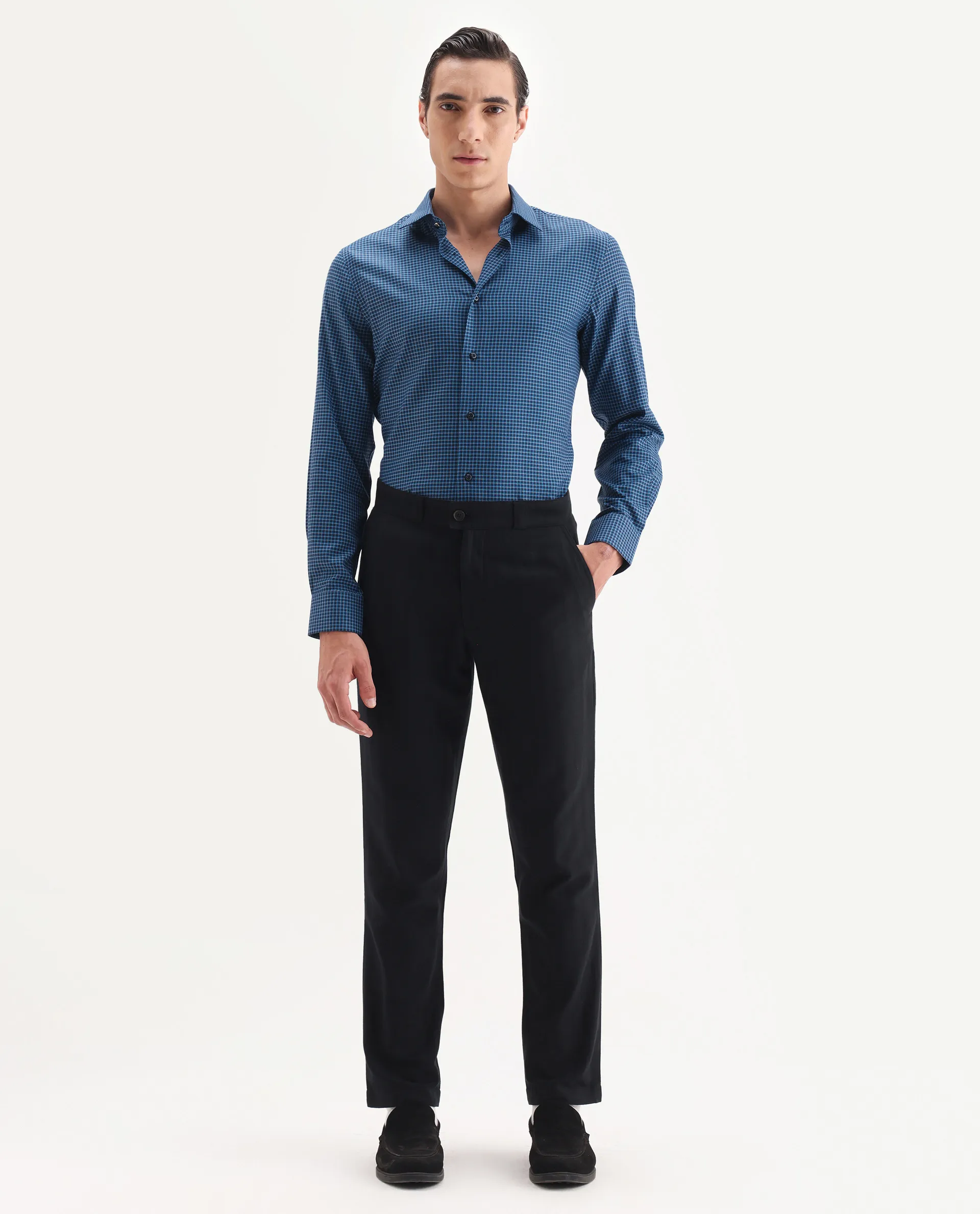 Rare Rabbit Men's Zint Navy Cotton Fabric Full Sleeve Regular Fit Checks Shirt - Image 2