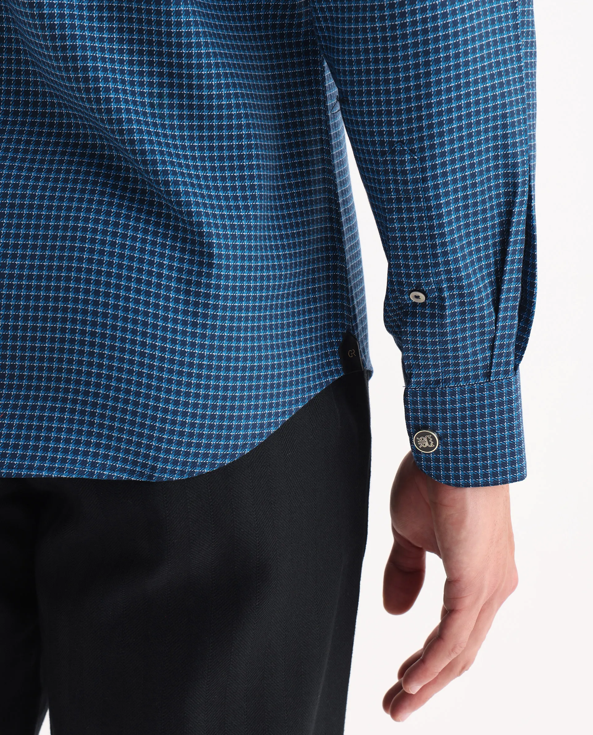 Rare Rabbit Men's Zint Navy Cotton Fabric Full Sleeve Regular Fit Checks Shirt - Image 7