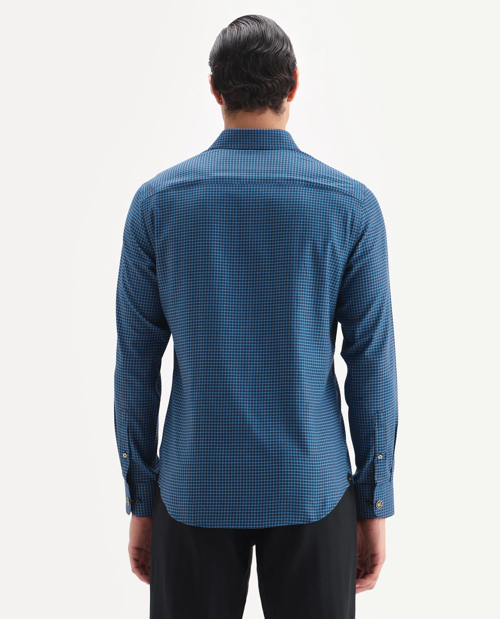 Rare Rabbit Men's Zint Navy Cotton Fabric Full Sleeve Regular Fit Checks Shirt - Image 8