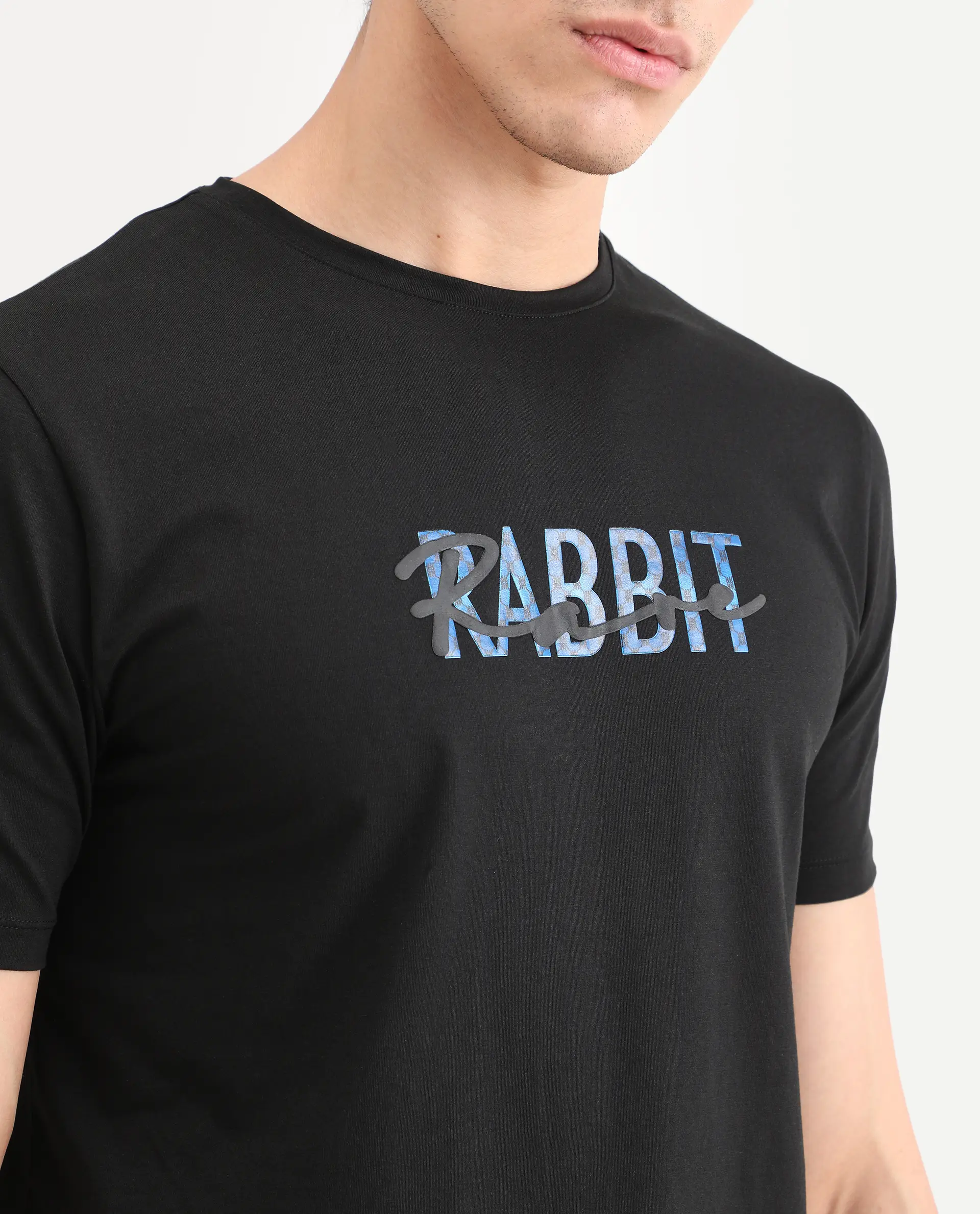 Rare Rabbit Men's Zint Black Cotton Blend Fabric Half Sleeve Crew Neck Regular Fit Graphic Print T-Shirt - Image 3