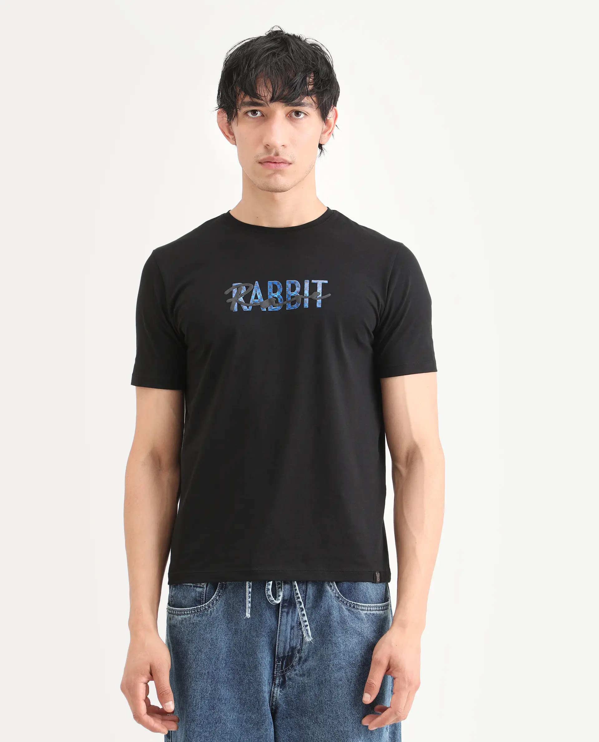 Rare Rabbit Men's Zint Black Cotton Blend Fabric Half Sleeve Crew Neck Regular Fit Graphic Print T-Shirt - Image 4