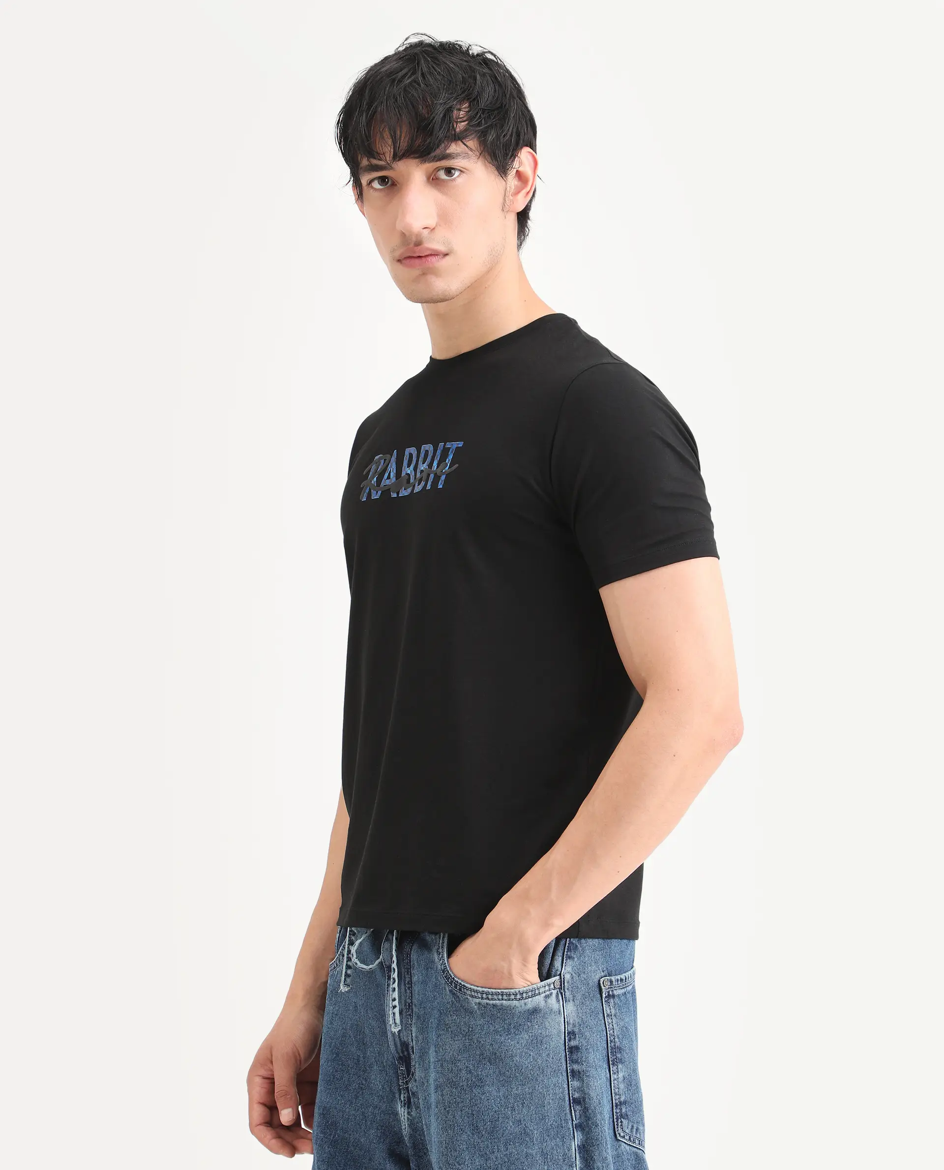 Rare Rabbit Men's Zint Black Cotton Blend Fabric Half Sleeve Crew Neck Regular Fit Graphic Print T-Shirt - Image 5