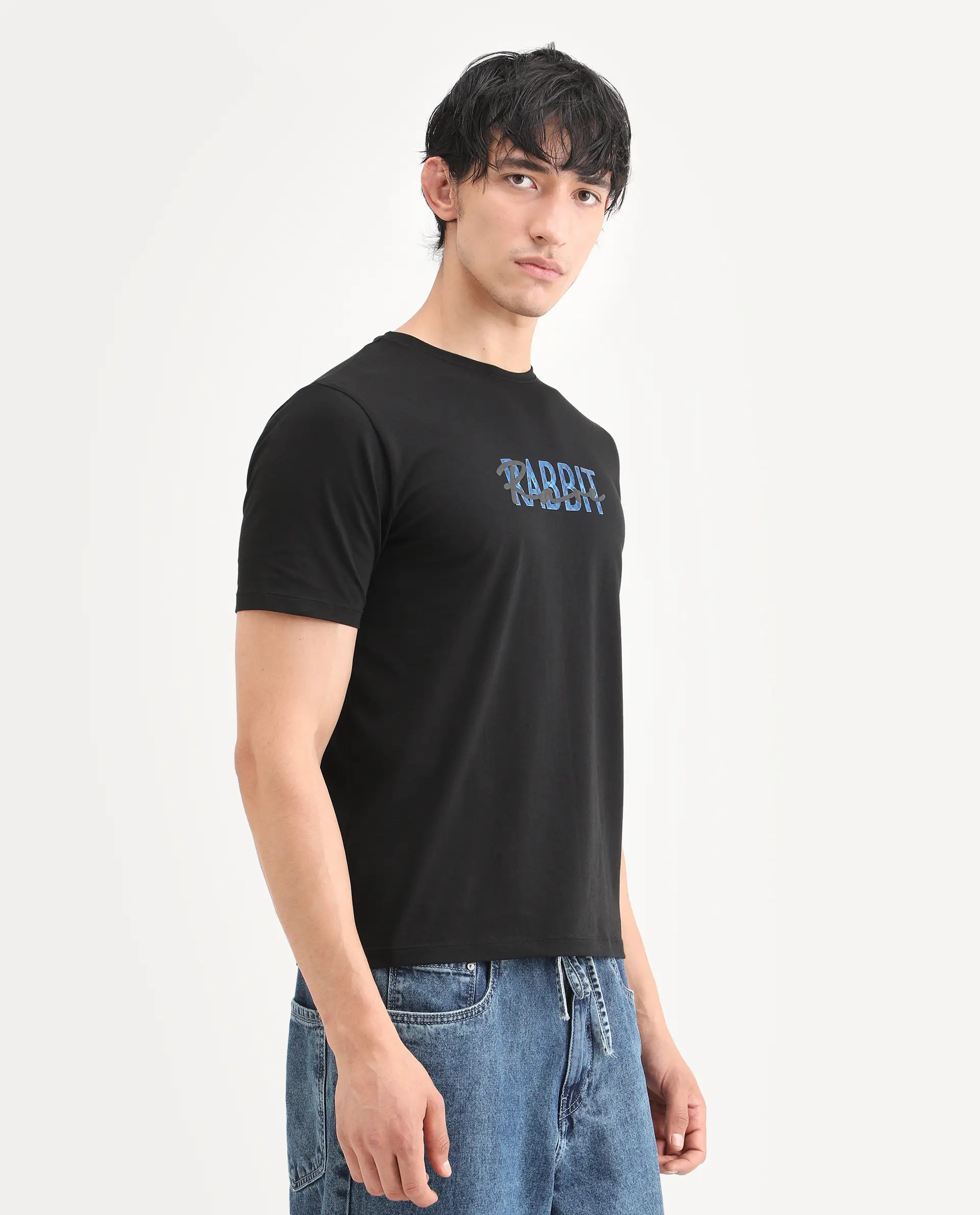Rare Rabbit Men's Zint Black Cotton Blend Fabric Half Sleeve Crew Neck Regular Fit Graphic Print T-Shirt - Image 6