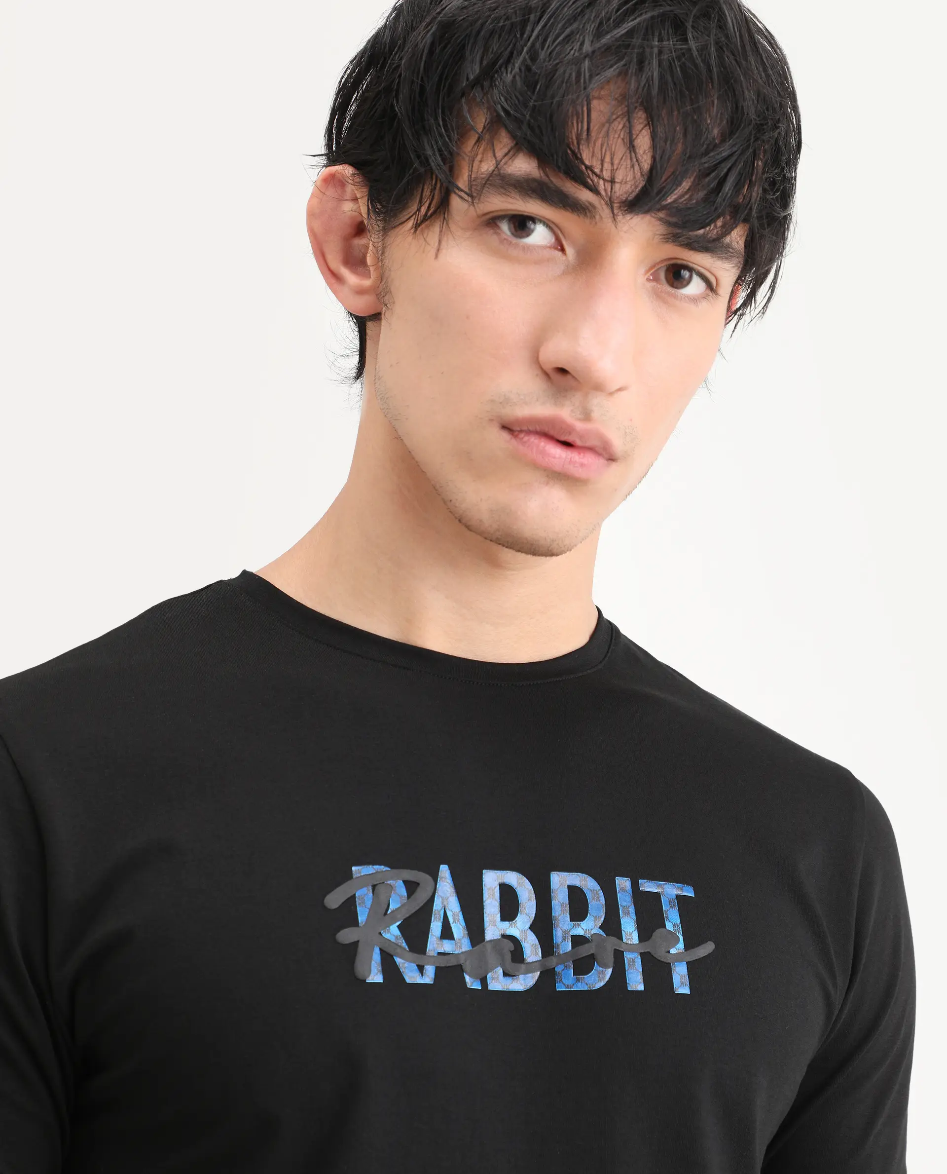 Rare Rabbit Men's Zint Black Cotton Blend Fabric Half Sleeve Crew Neck Regular Fit Graphic Print T-Shirt - Image 7