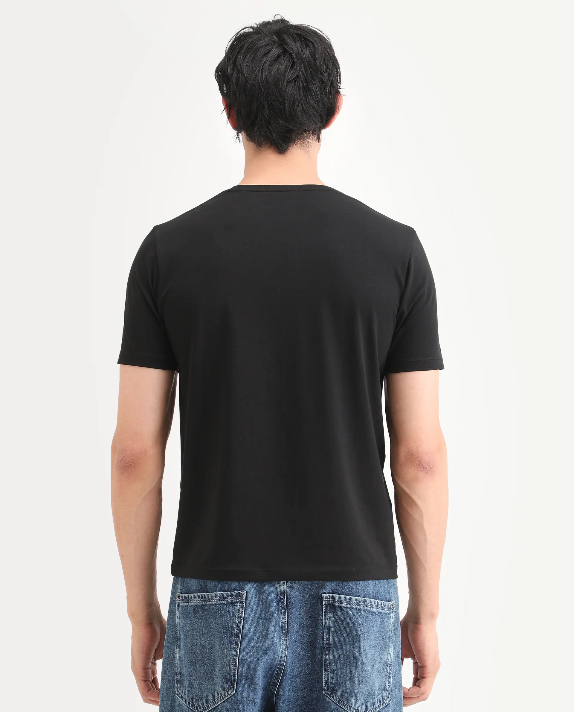 Rare Rabbit Men's Zint Black Cotton Blend Fabric Half Sleeve Crew Neck Regular Fit Graphic Print T-Shirt - Image 8