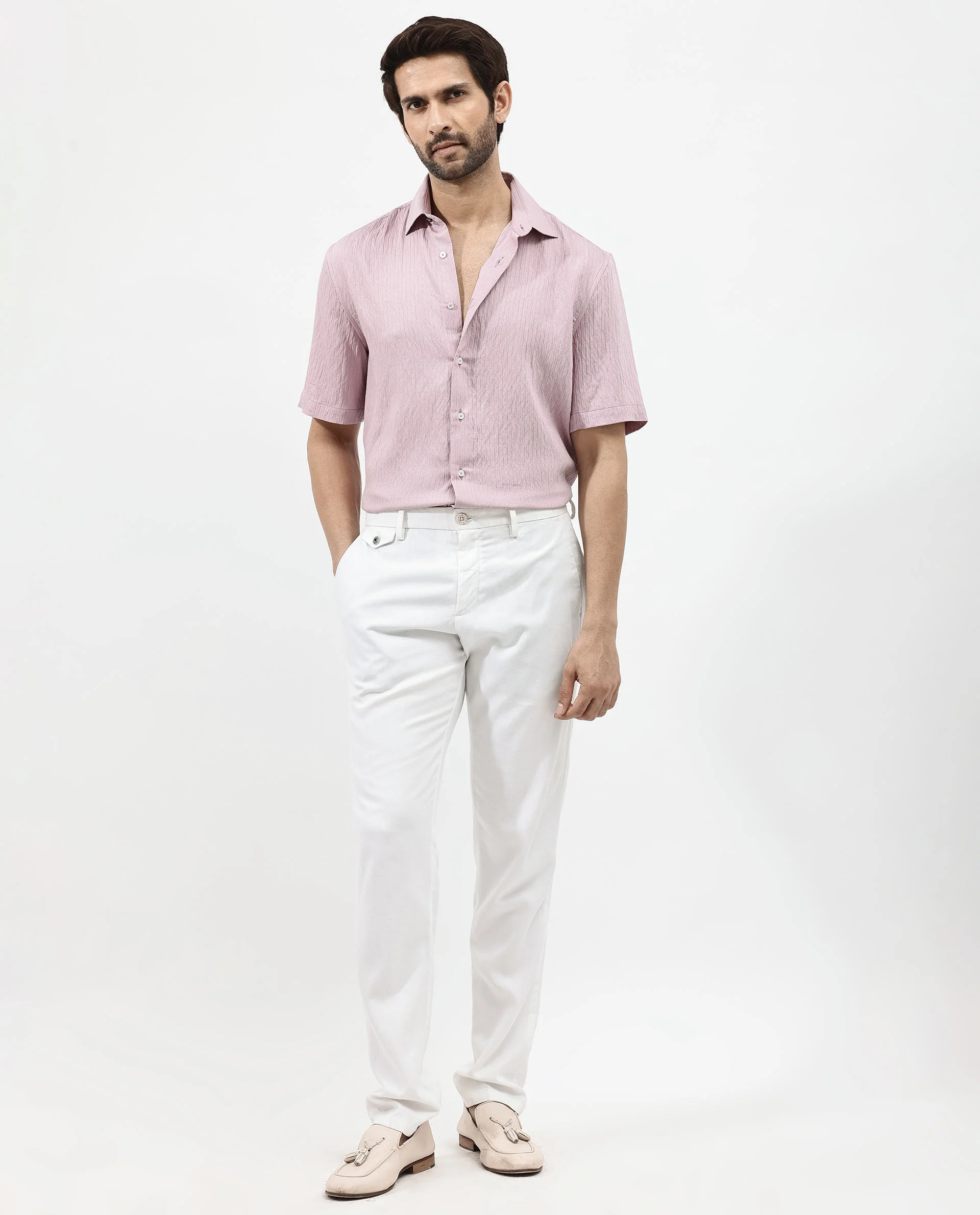 Rare Rabbit Men's Zion Dusky Pink Cotton Plain Boxy Fit Half Sleeve Collared Shirt - Image 2