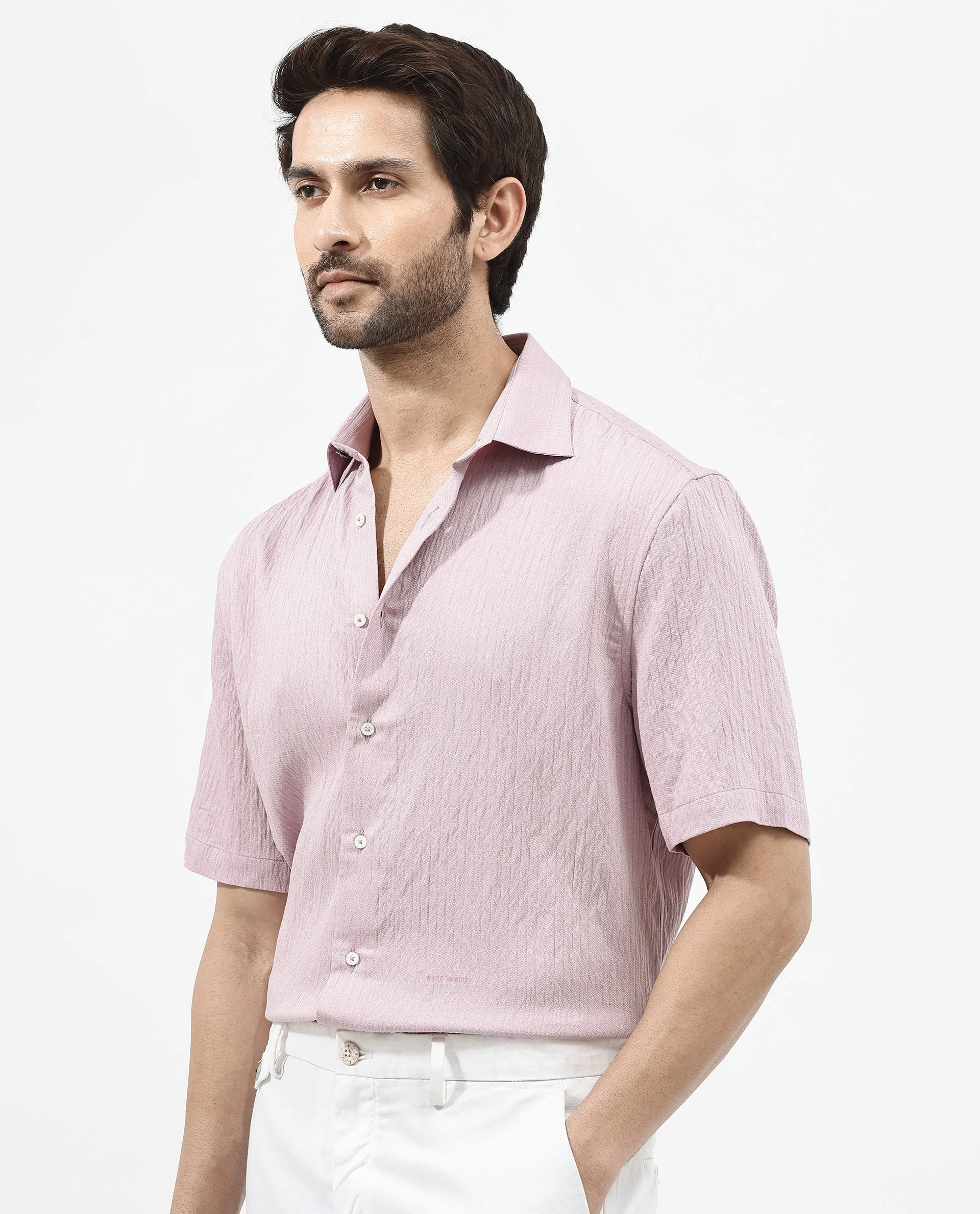 Rare Rabbit Men's Zion Dusky Pink Cotton Plain Boxy Fit Half Sleeve Collared Shirt - Image 3