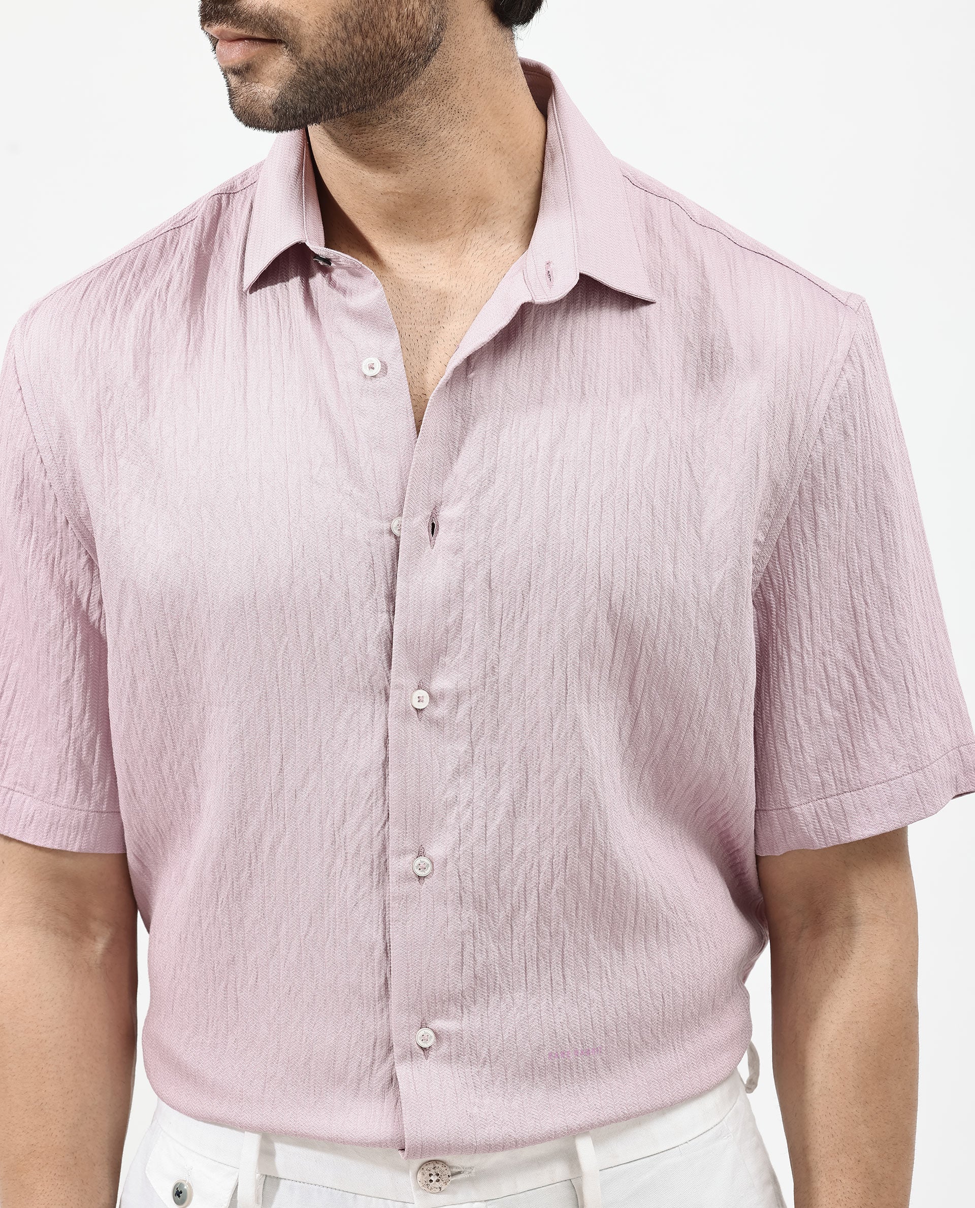 Rare Rabbit Men's Zion Dusky Pink Cotton Plain Boxy Fit Half Sleeve Collared Shirt - Image 4