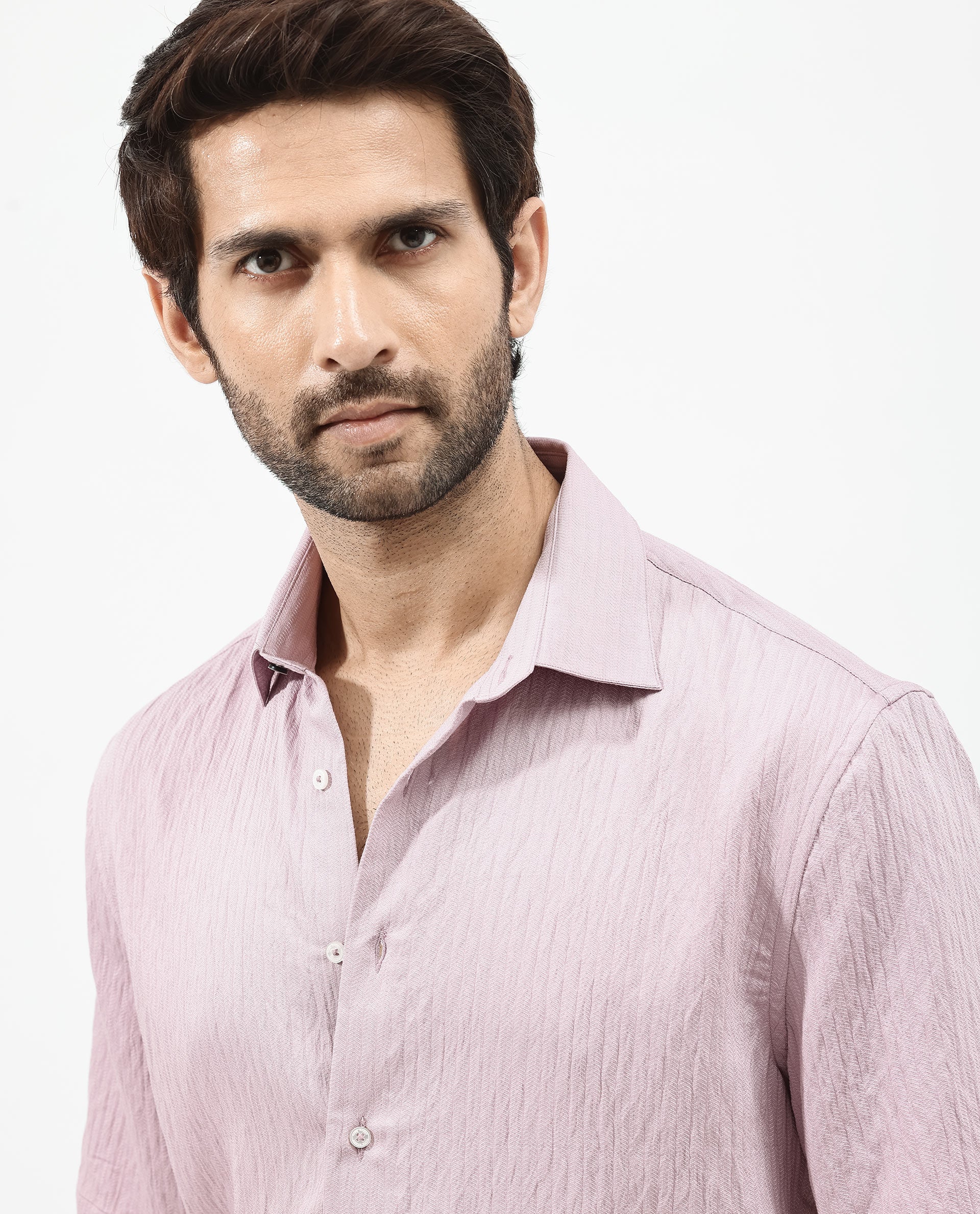 Rare Rabbit Men's Zion Dusky Pink Cotton Plain Boxy Fit Half Sleeve Collared Shirt - Image 5