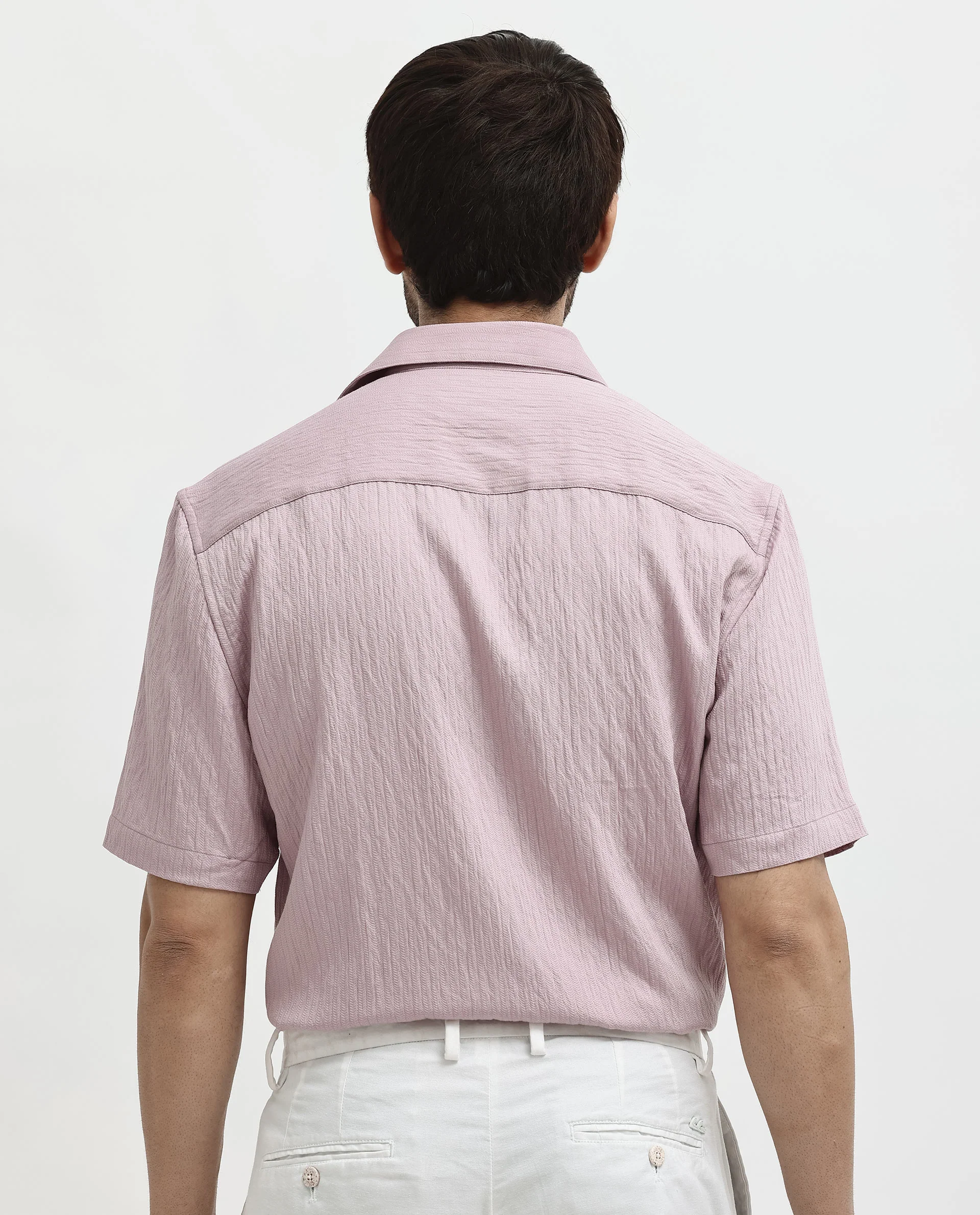 Rare Rabbit Men's Zion Dusky Pink Cotton Plain Boxy Fit Half Sleeve Collared Shirt - Image 6