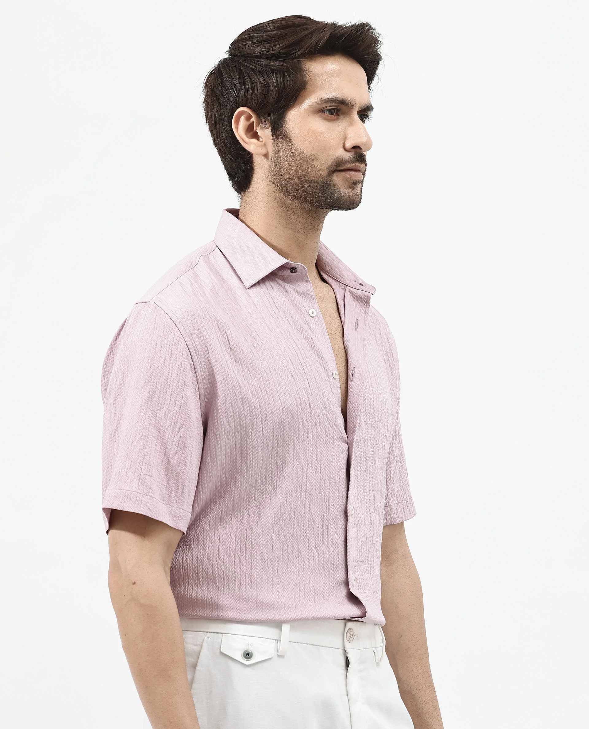 Rare Rabbit Men's Zion Dusky Pink Cotton Plain Boxy Fit Half Sleeve Collared Shirt - Image 7