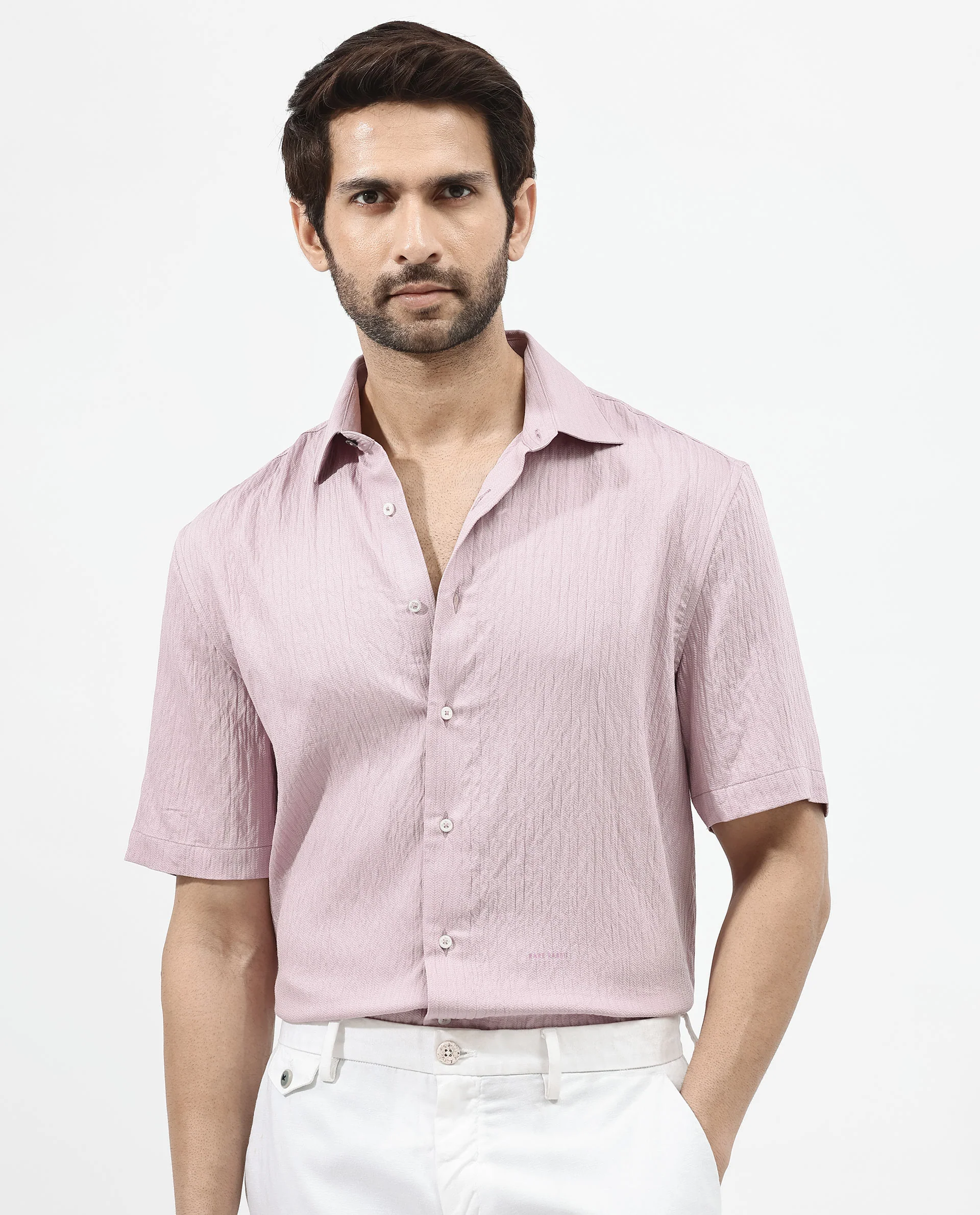 Rare Rabbit Men's Zion Dusky Pink Cotton Plain Boxy Fit Half Sleeve Collared Shirt - Image 8