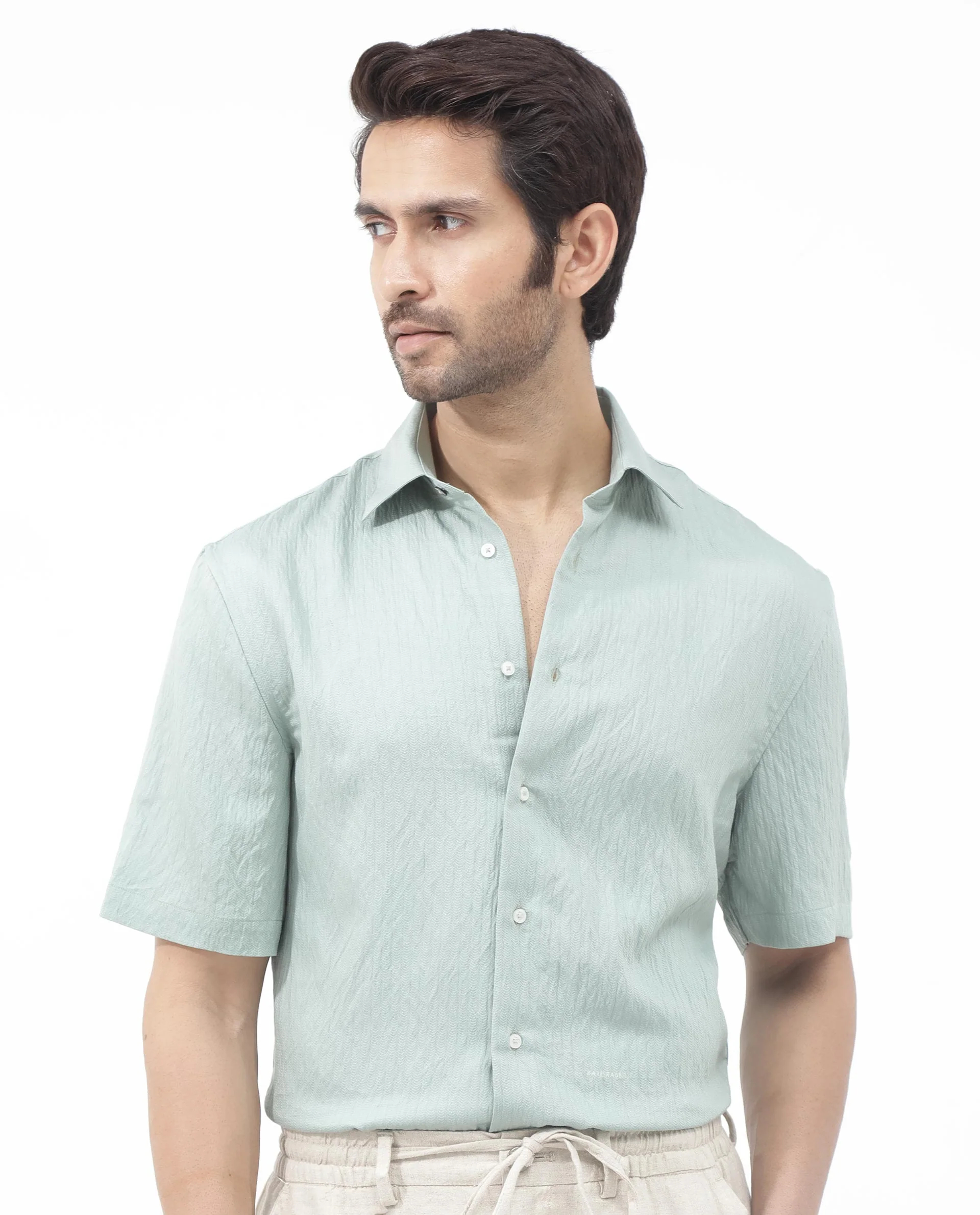 Rare Rabbit Men's Zion Light Green Cotton Plain Boxy Fit Half Sleeve Collared Shirt - Image 10
