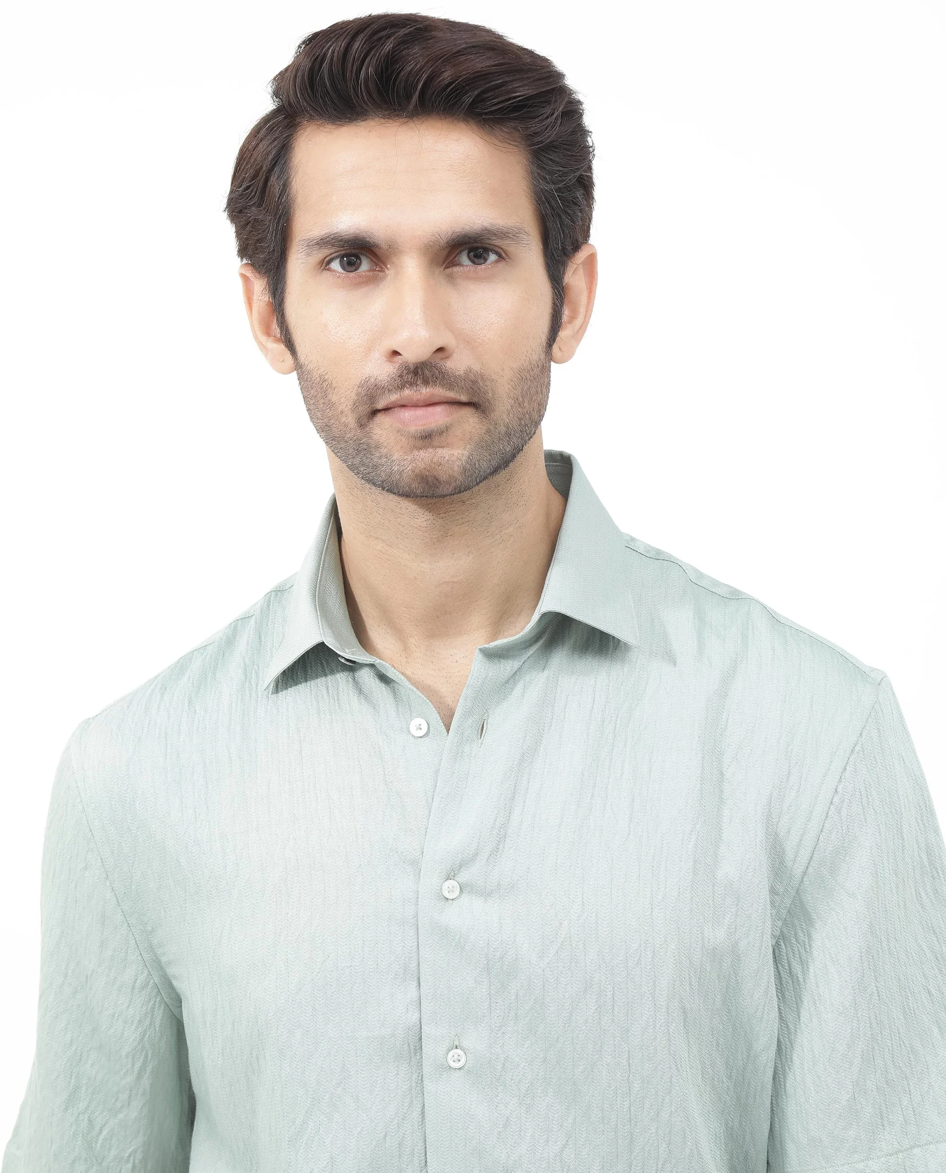 Rare Rabbit Men's Zion Light Green Cotton Plain Boxy Fit Half Sleeve Collared Shirt - Image 5