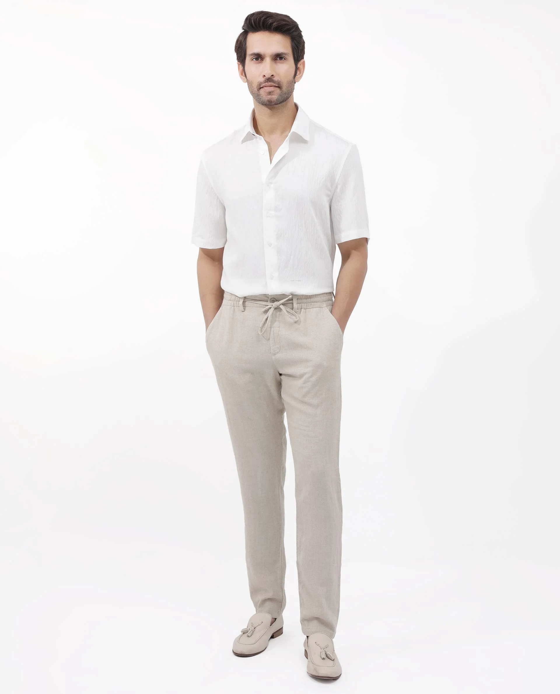 Rare Rabbit Men's Zion White Cotton Plain Boxy Fit Half Sleeve Collared Shirt - Image 2