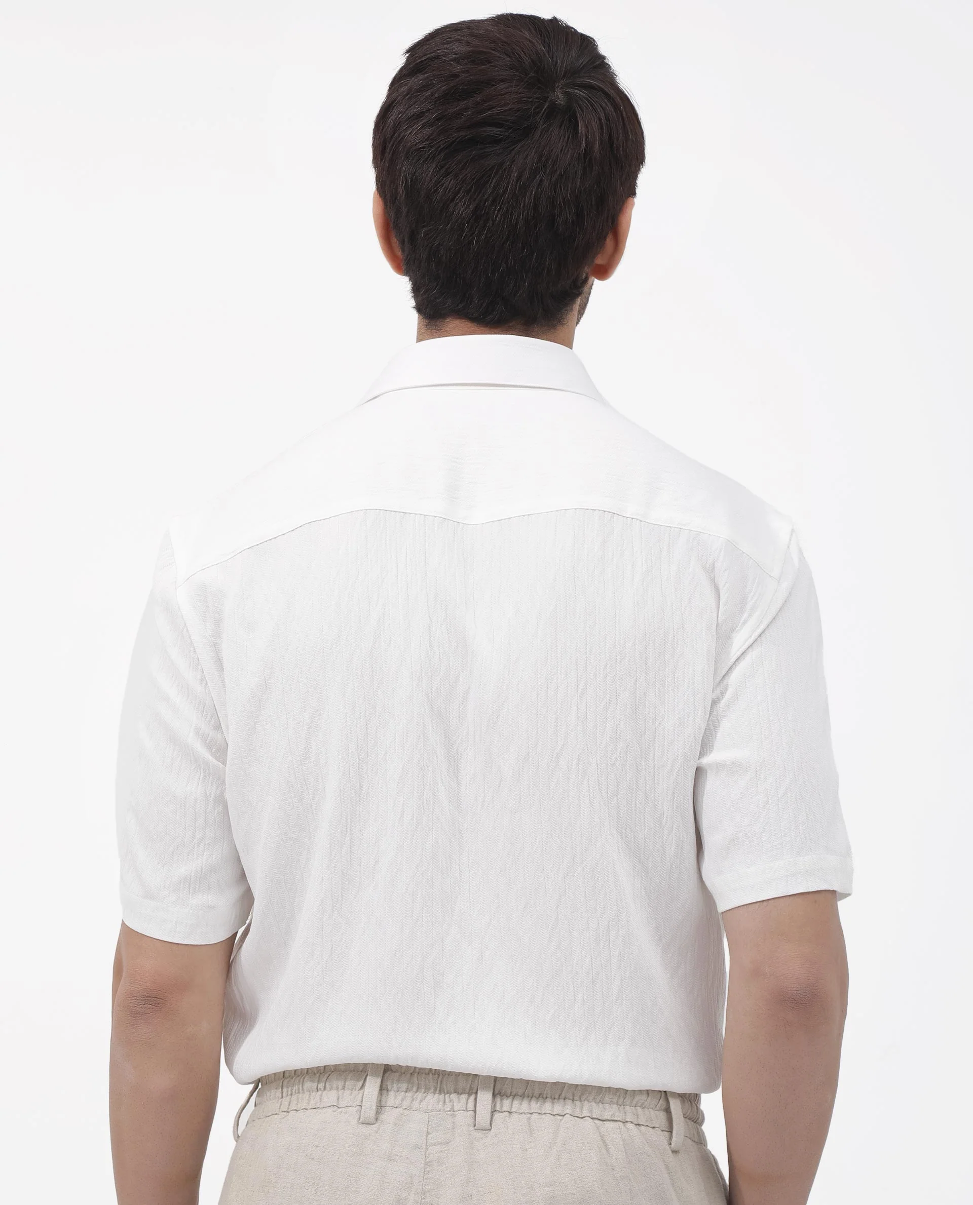 Rare Rabbit Men's Zion White Cotton Plain Boxy Fit Half Sleeve Collared Shirt - Image 6