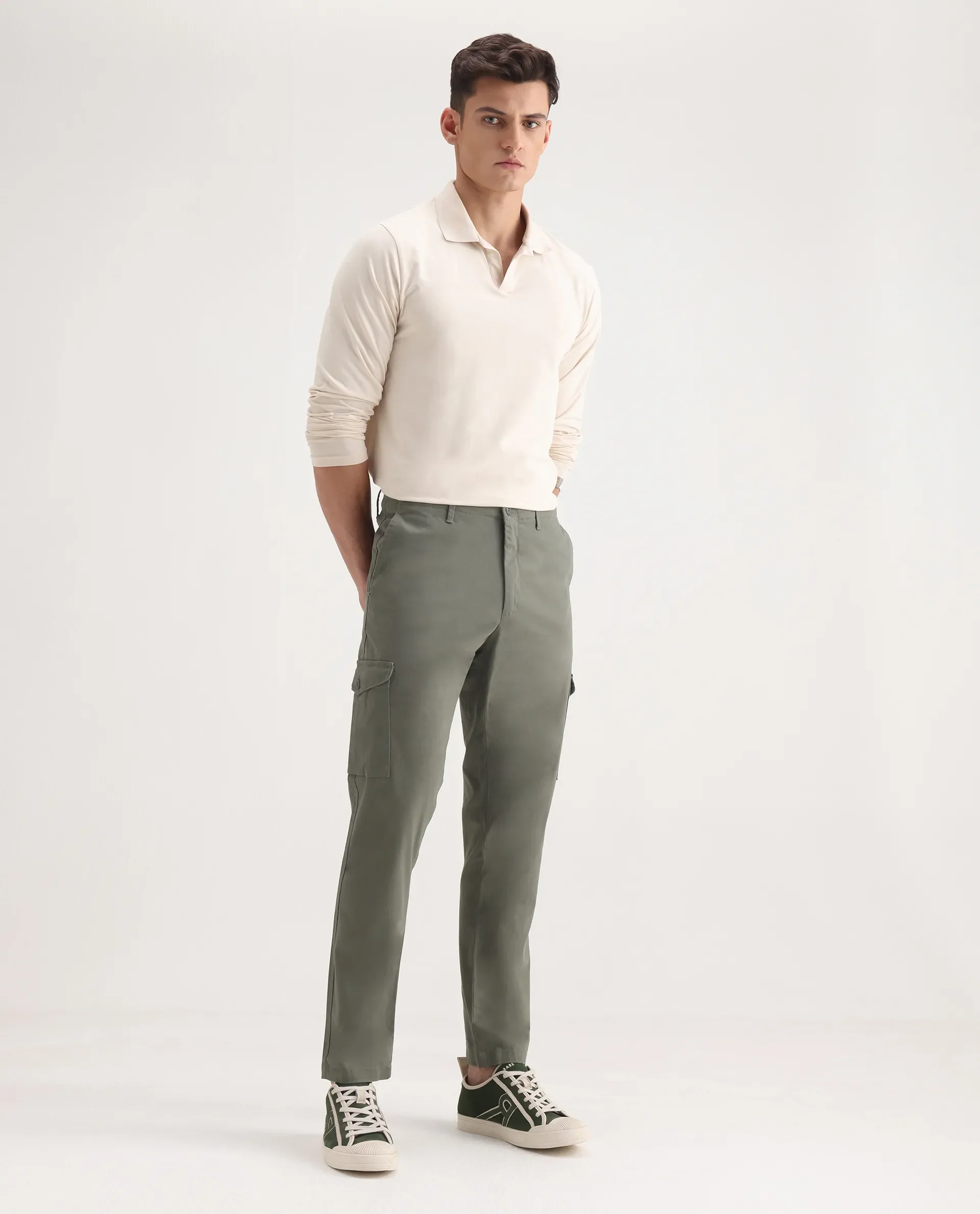 Rare Rabbit Men's Zipe Dusky Olive Cotton Plain Regular Fit Trouser - Image 5