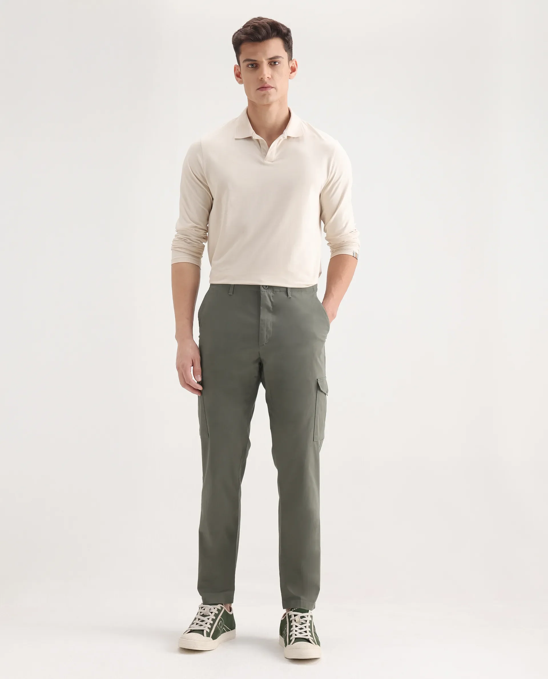 Rare Rabbit Men's Zipe Dusky Olive Cotton Plain Regular Fit Trouser - Image 7