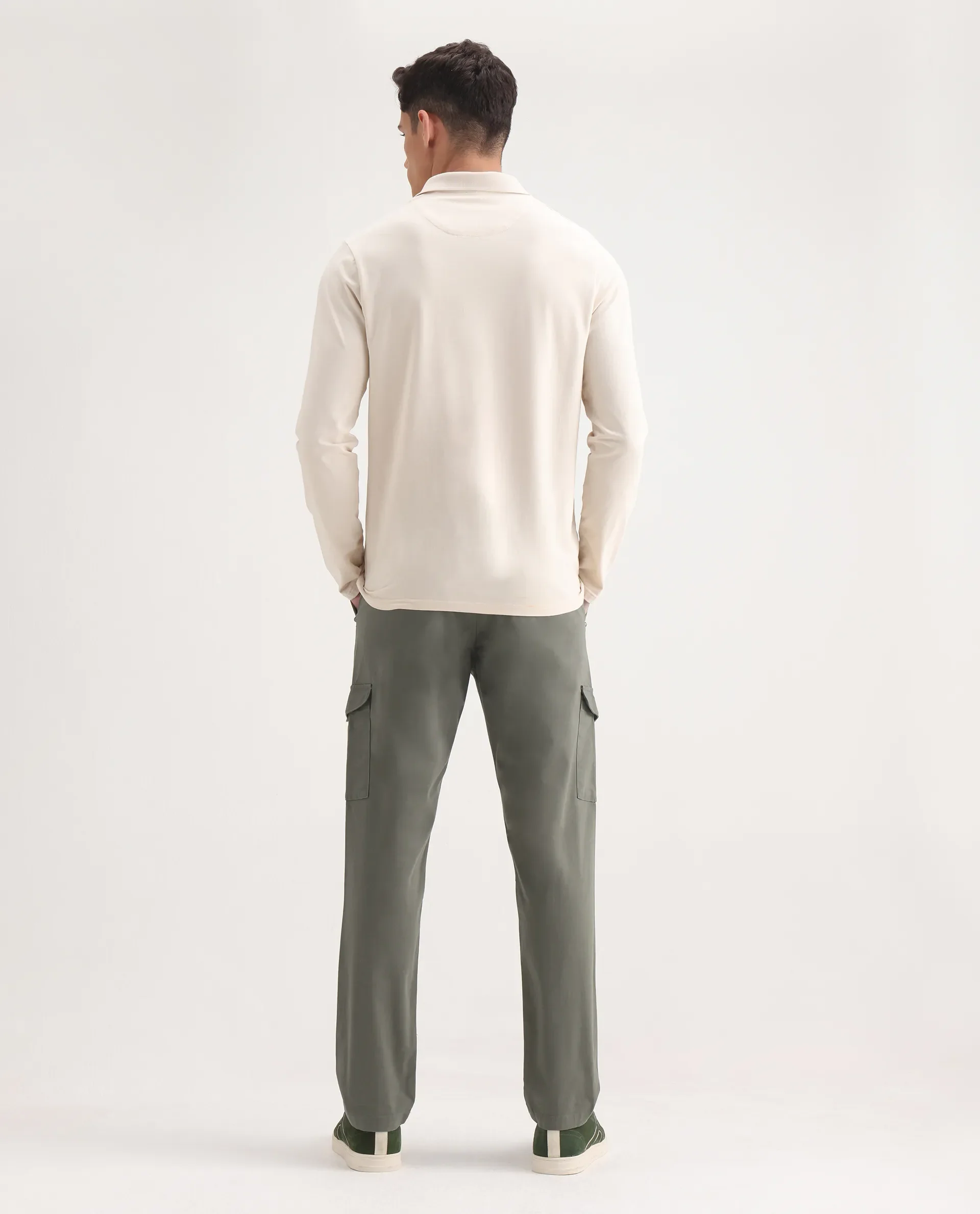 Rare Rabbit Men's Zipe Dusky Olive Cotton Plain Regular Fit Trouser - Image 8