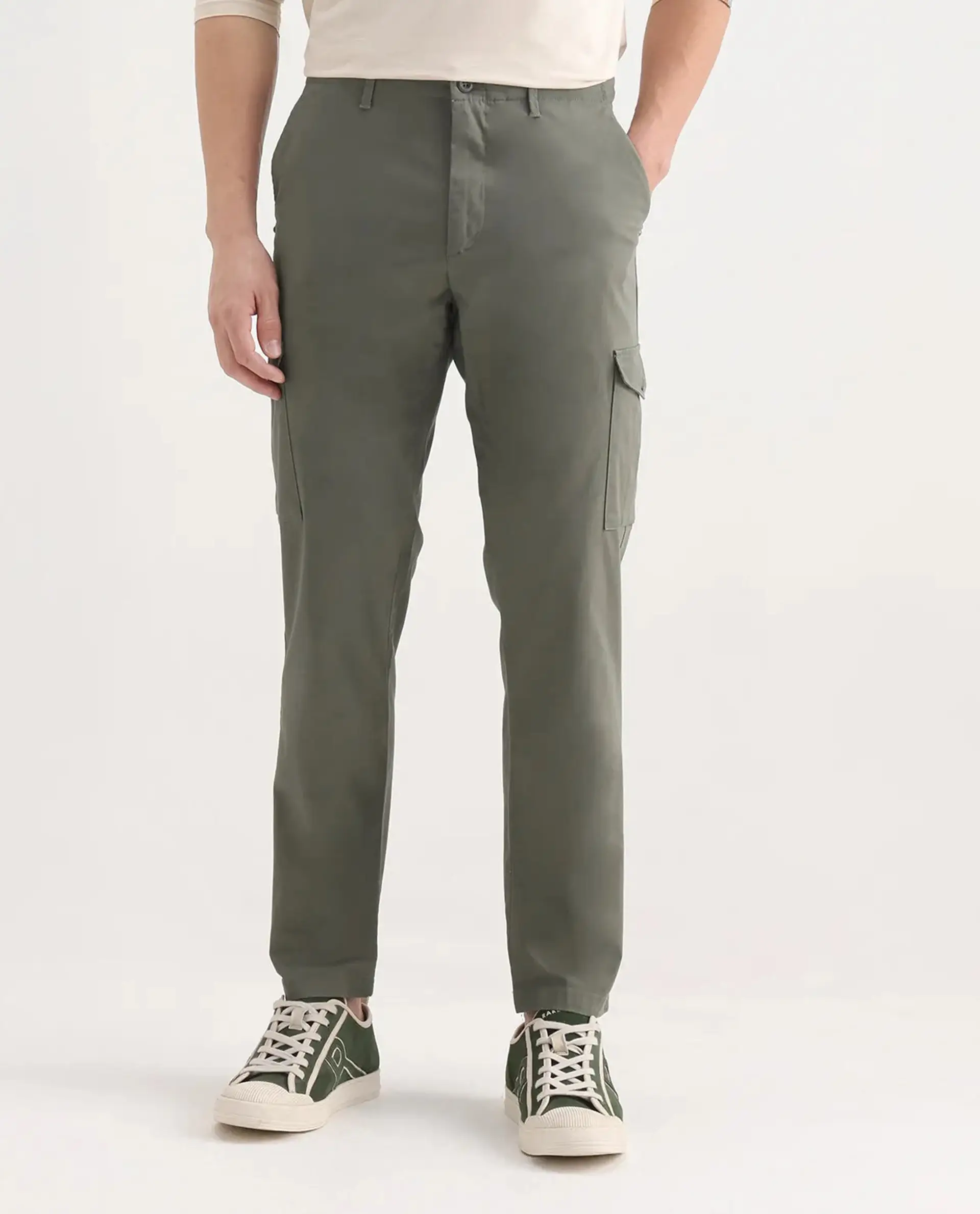 Rare Rabbit Men's Zipe Dusky Olive Cotton Plain Regular Fit Trouser - Image 9