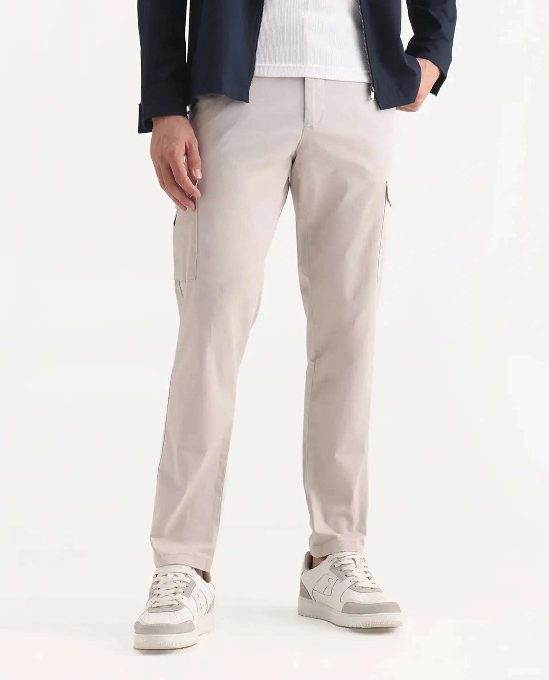 Rare Rabbit Men's Zipe Light Grey Cotton Plain Regular Fit Trouser - Image 10