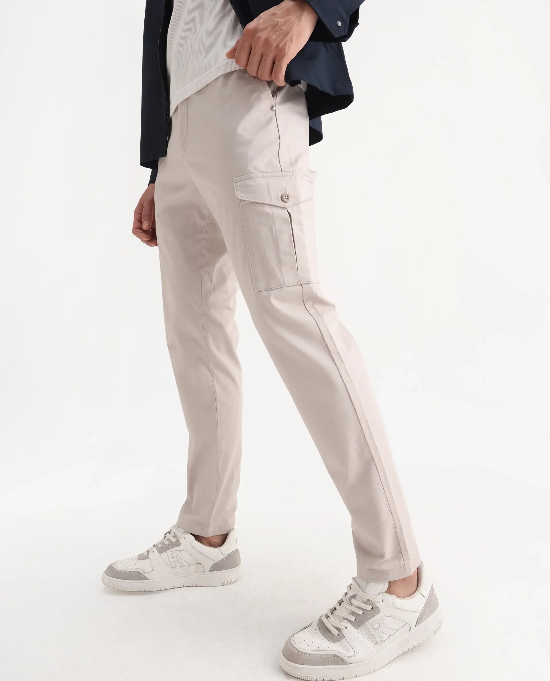 Rare Rabbit Men's Zipe Light Grey Cotton Plain Regular Fit Trouser - Image 2