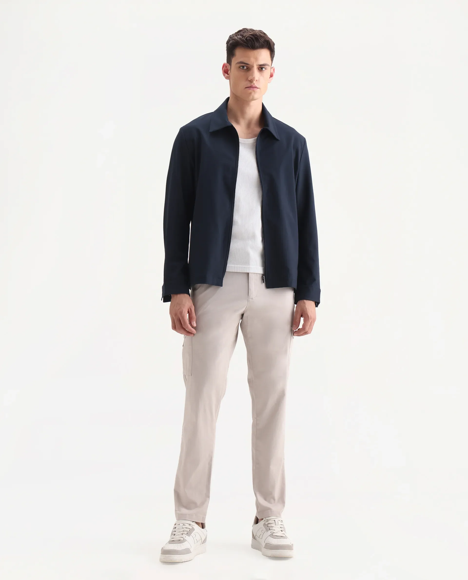 Rare Rabbit Men's Zipe Light Grey Cotton Plain Regular Fit Trouser - Image 4