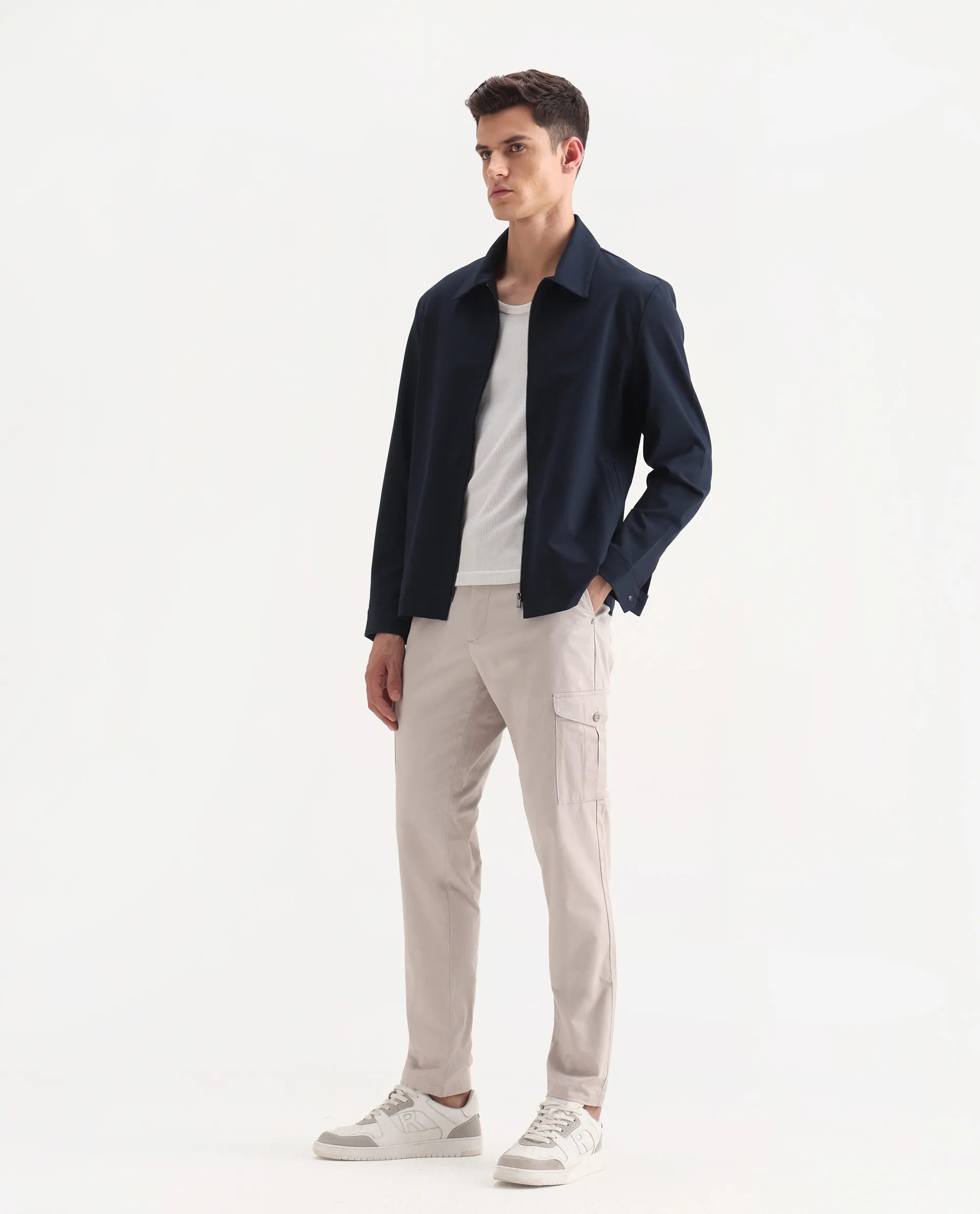 Rare Rabbit Men's Zipe Light Grey Cotton Plain Regular Fit Trouser - Image 5
