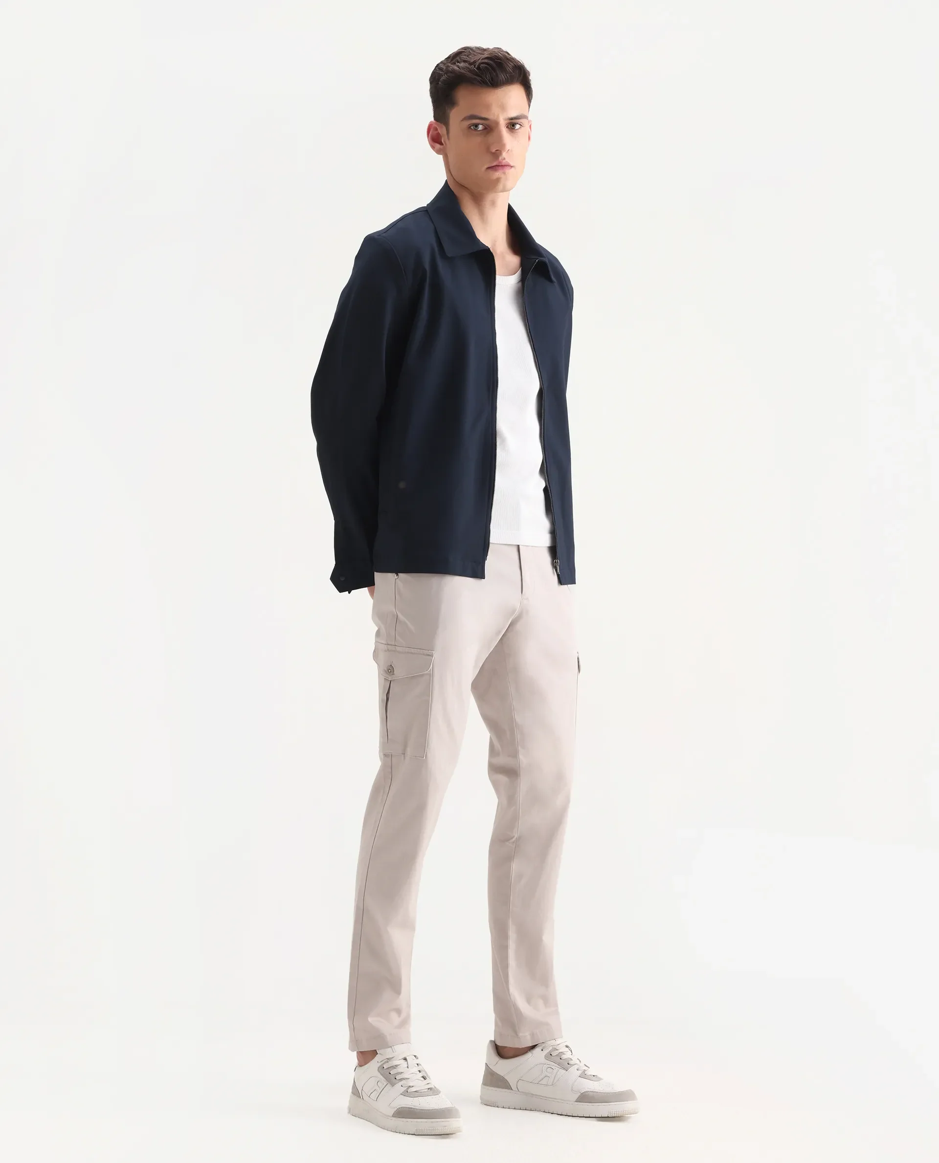 Rare Rabbit Men's Zipe Light Grey Cotton Plain Regular Fit Trouser - Image 6