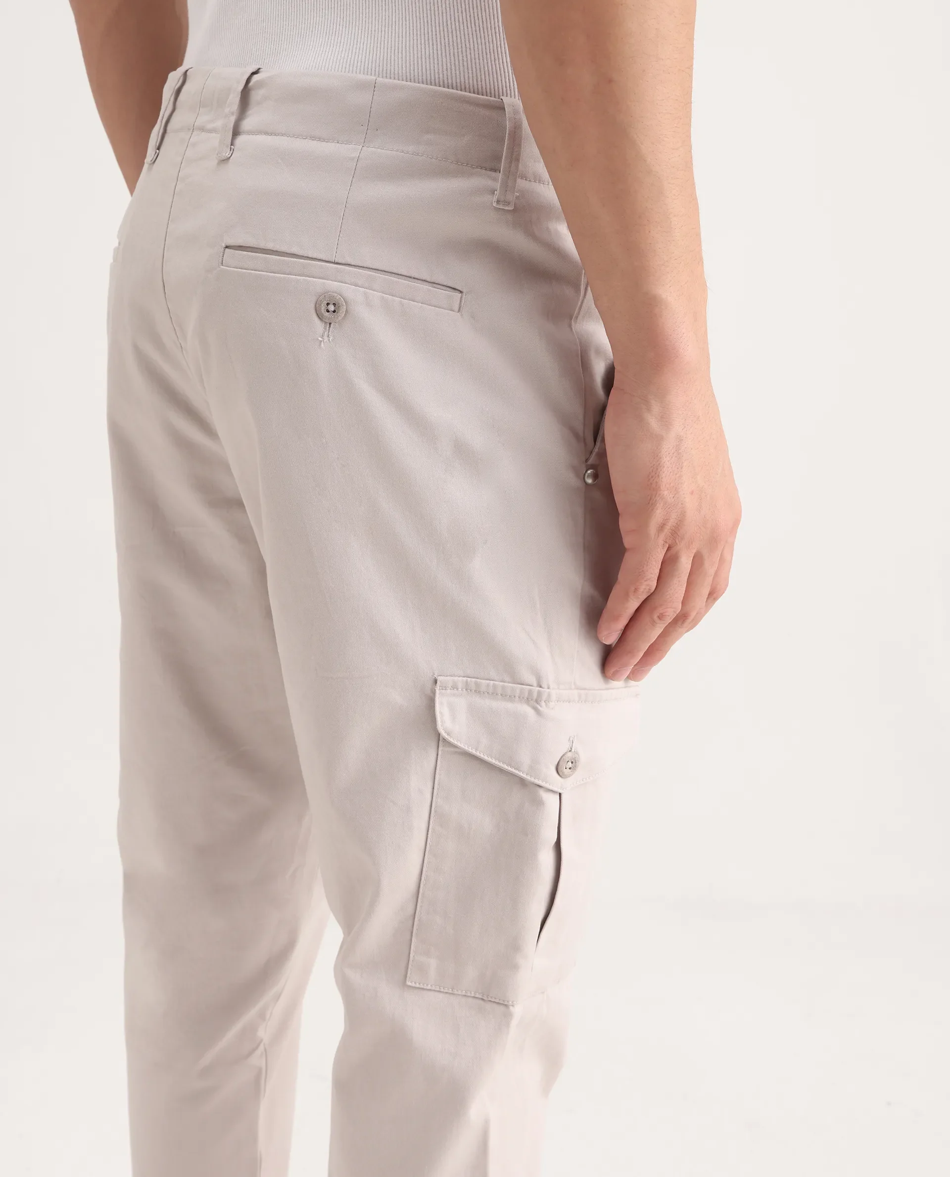 Rare Rabbit Men's Zipe Light Grey Cotton Plain Regular Fit Trouser - Image 7