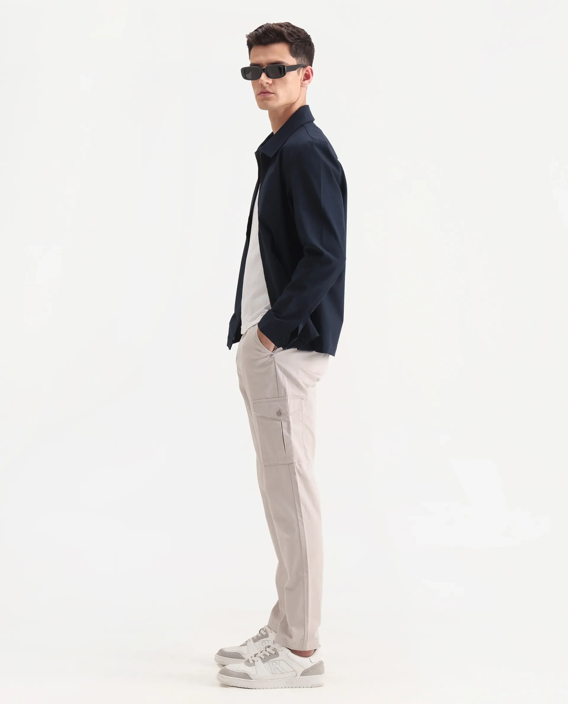 Rare Rabbit Men's Zipe Light Grey Cotton Plain Regular Fit Trouser - Image 8