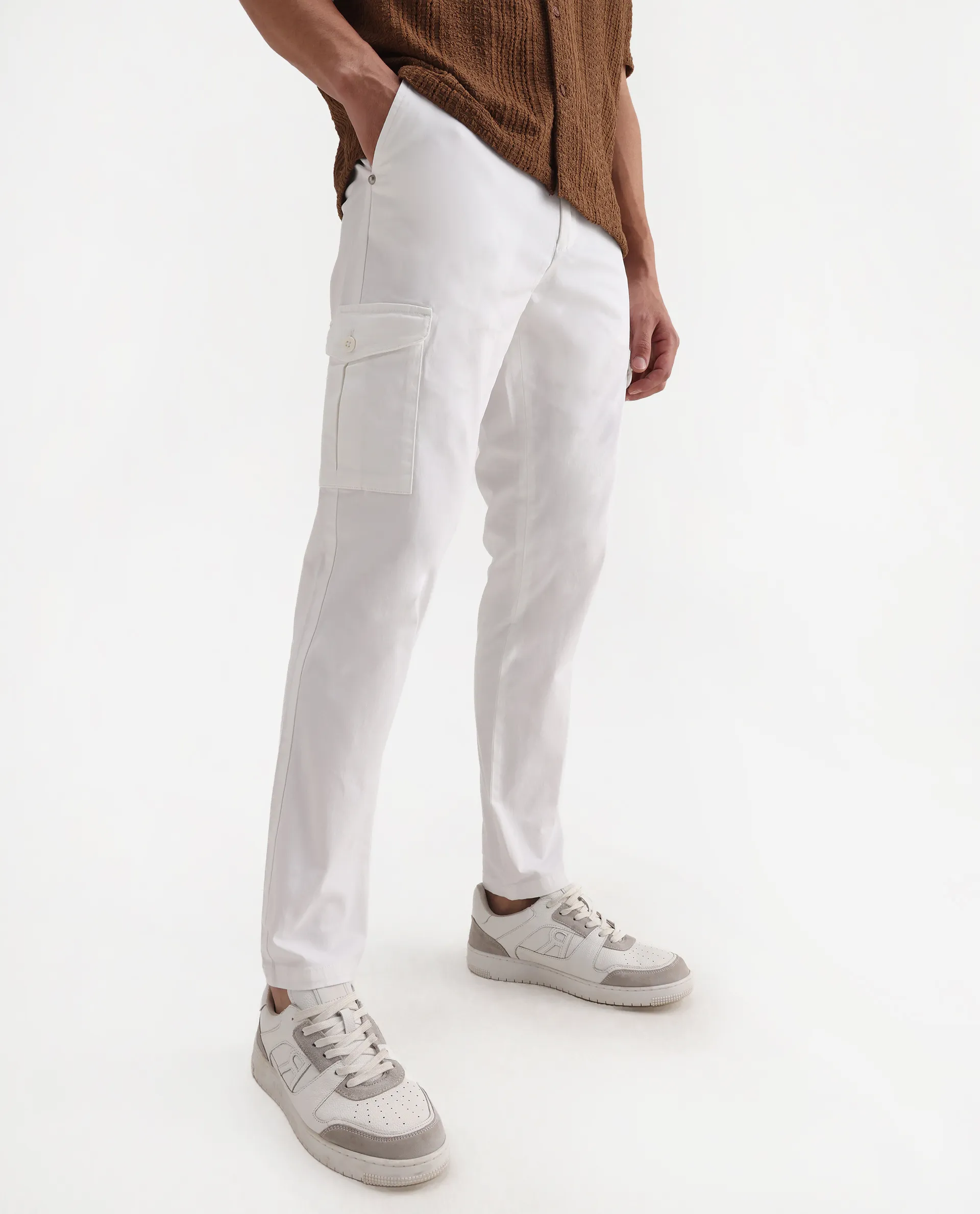 Rare Rabbit Men's Zipe White Cotton Plain Regular Fit Trouser - Image 2