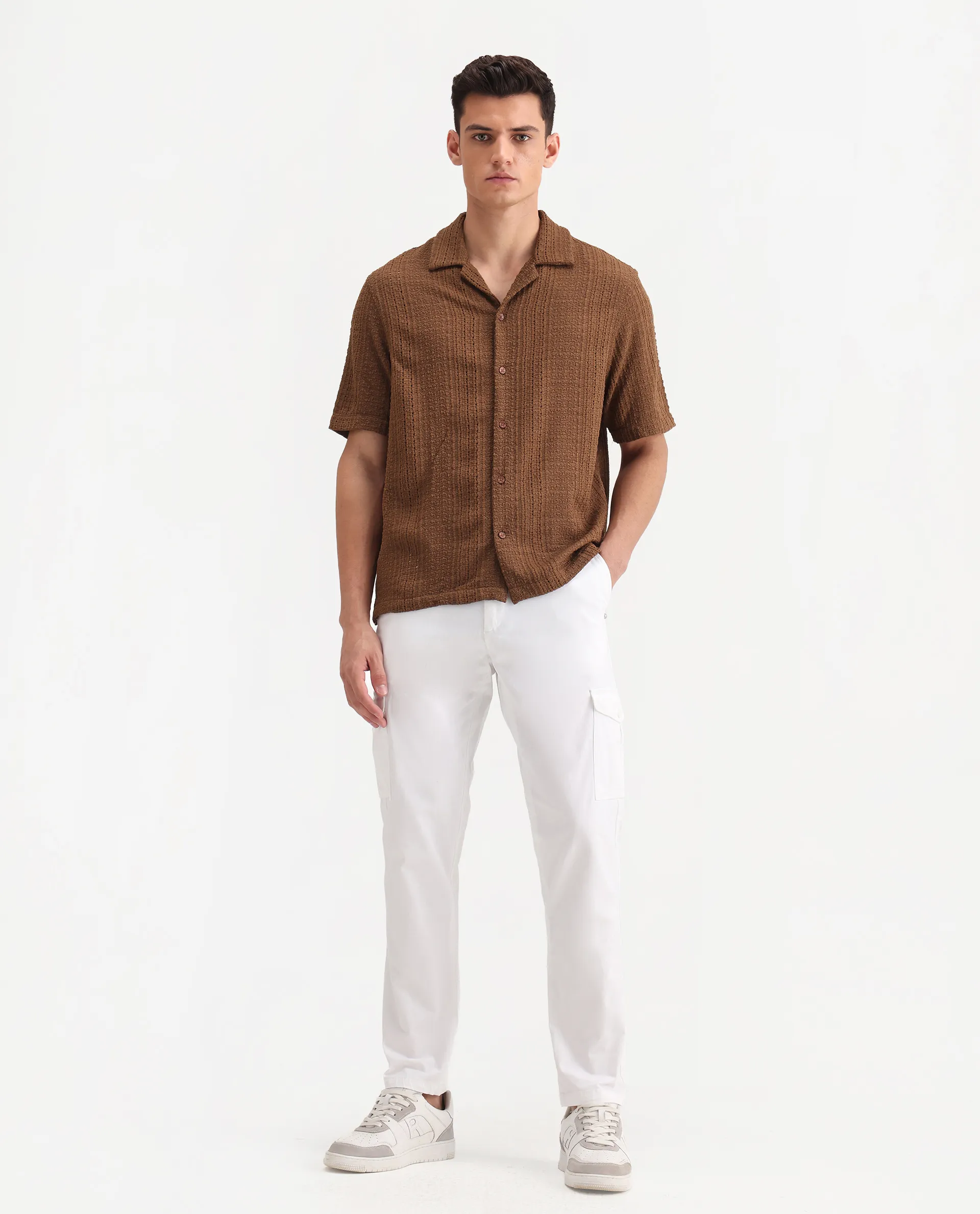 Rare Rabbit Men's Zipe White Cotton Plain Regular Fit Trouser - Image 4