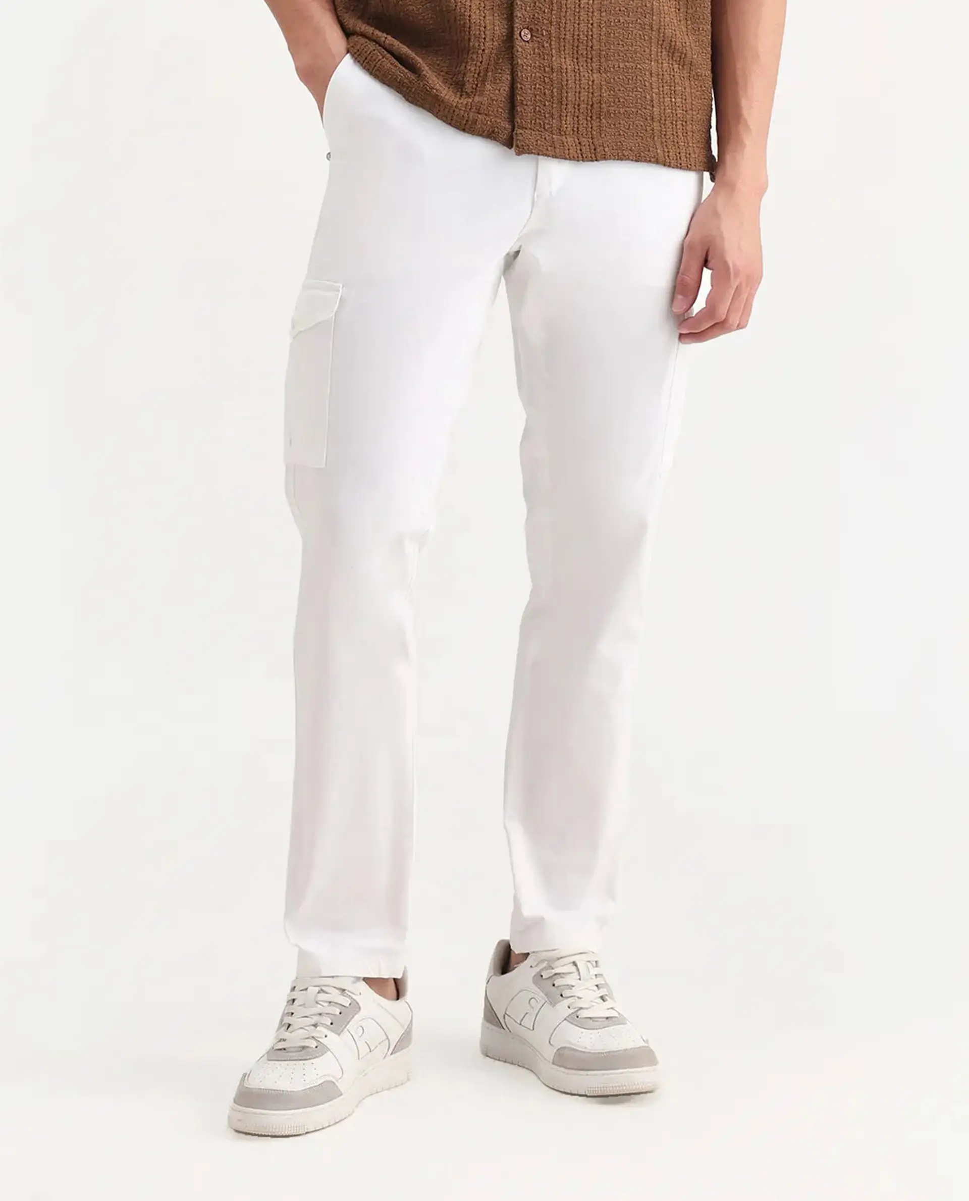 Rare Rabbit Men's Zipe White Cotton Plain Regular Fit Trouser - Image 9