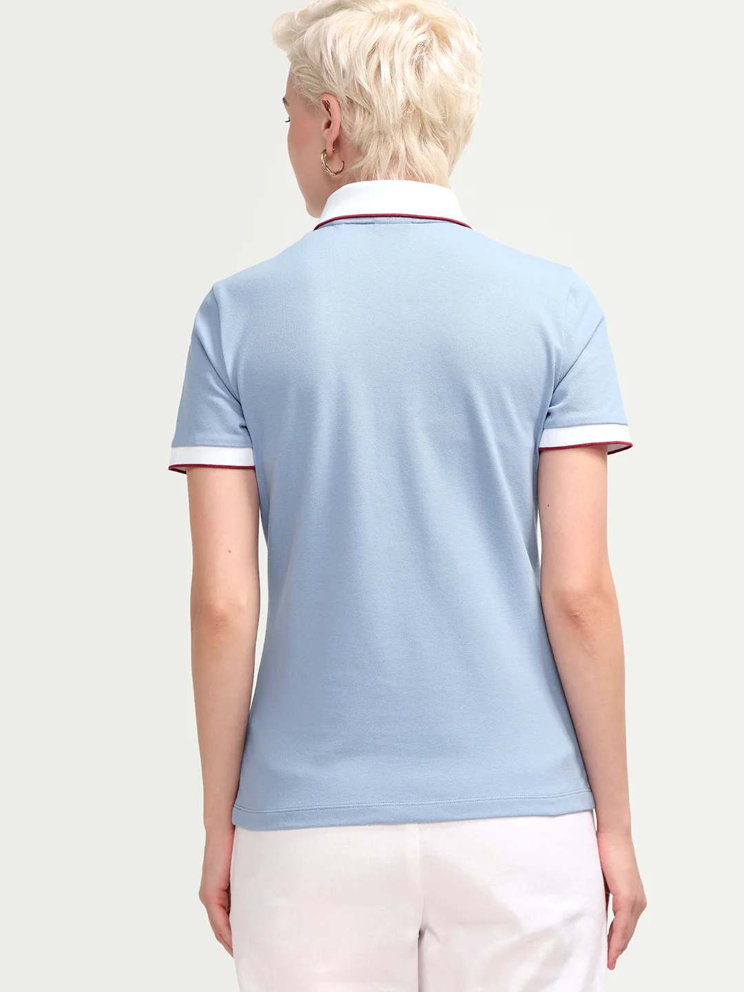 Rareism Women's Zipe Dusky Blue Cotton Blend Half Sleeve Regular Fit Plain Polo - Image 7