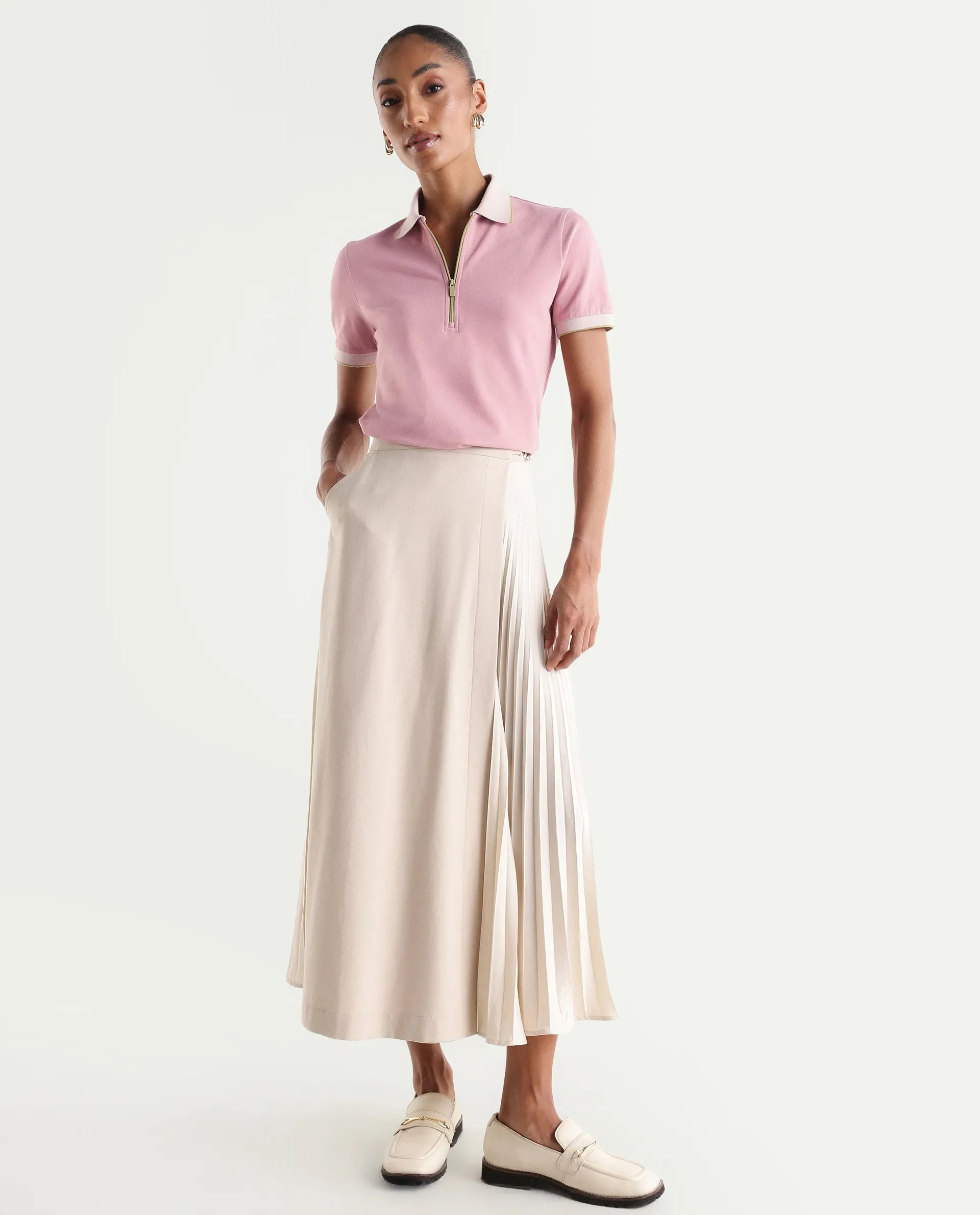 Rareism Women's Zipe Dusky Pink Cotton Lycra Half Sleeve Regular Fit Plain Polo - Image 2