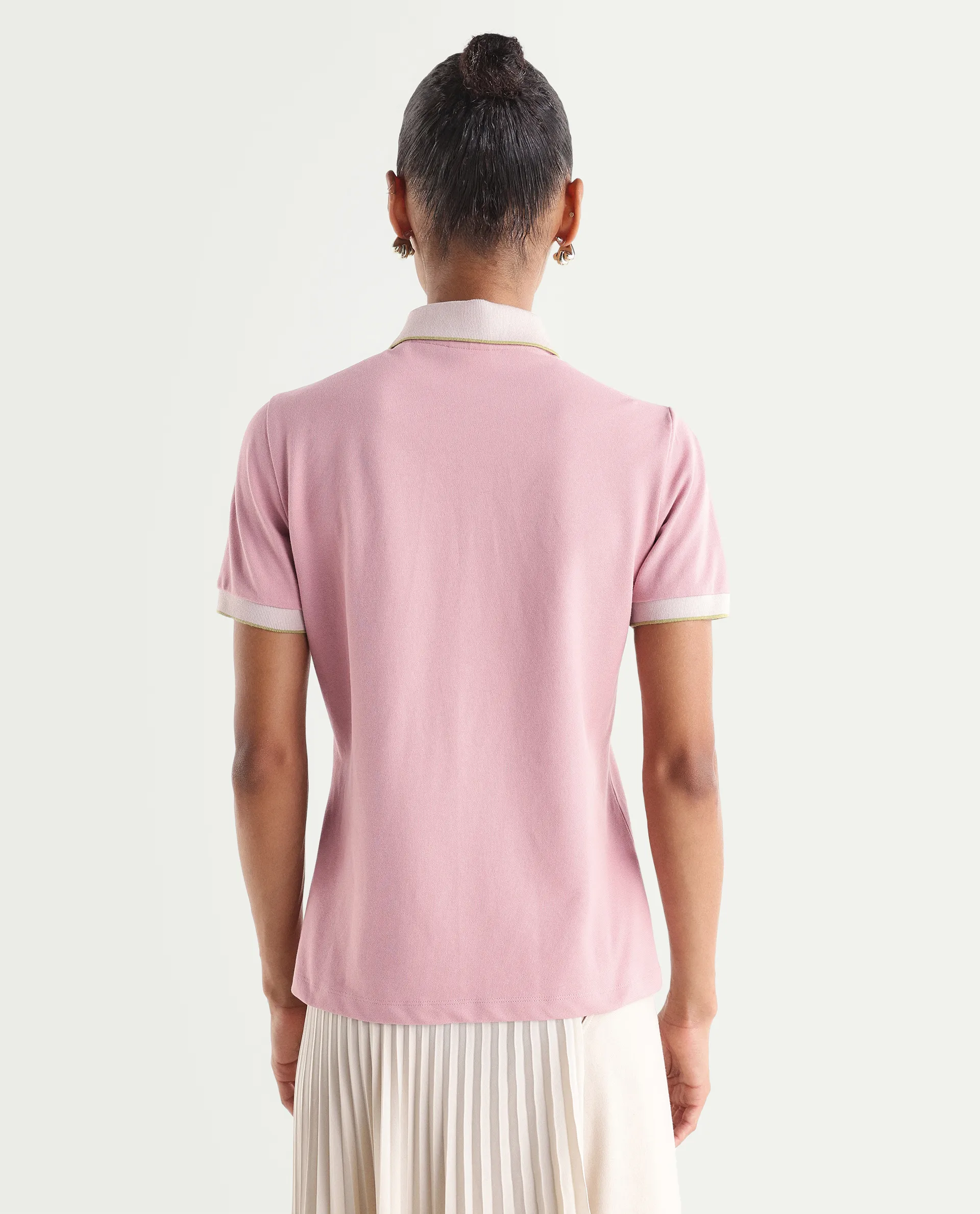 Rareism Women's Zipe Dusky Pink Cotton Lycra Half Sleeve Regular Fit Plain Polo - Image 6