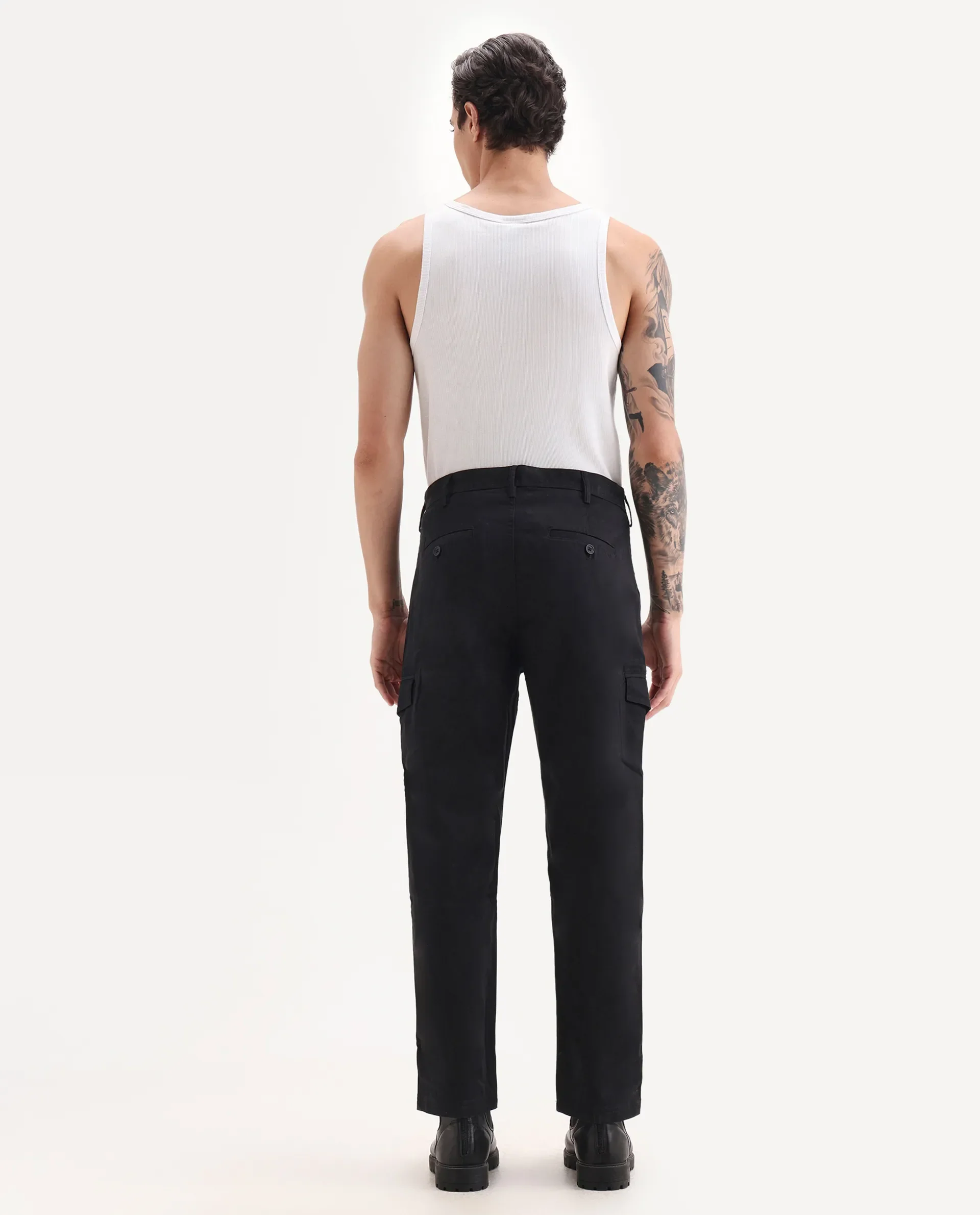 Rare Rabbit Men's Zipo Black Cotton Plain Regular Fit Trouser - Image 7