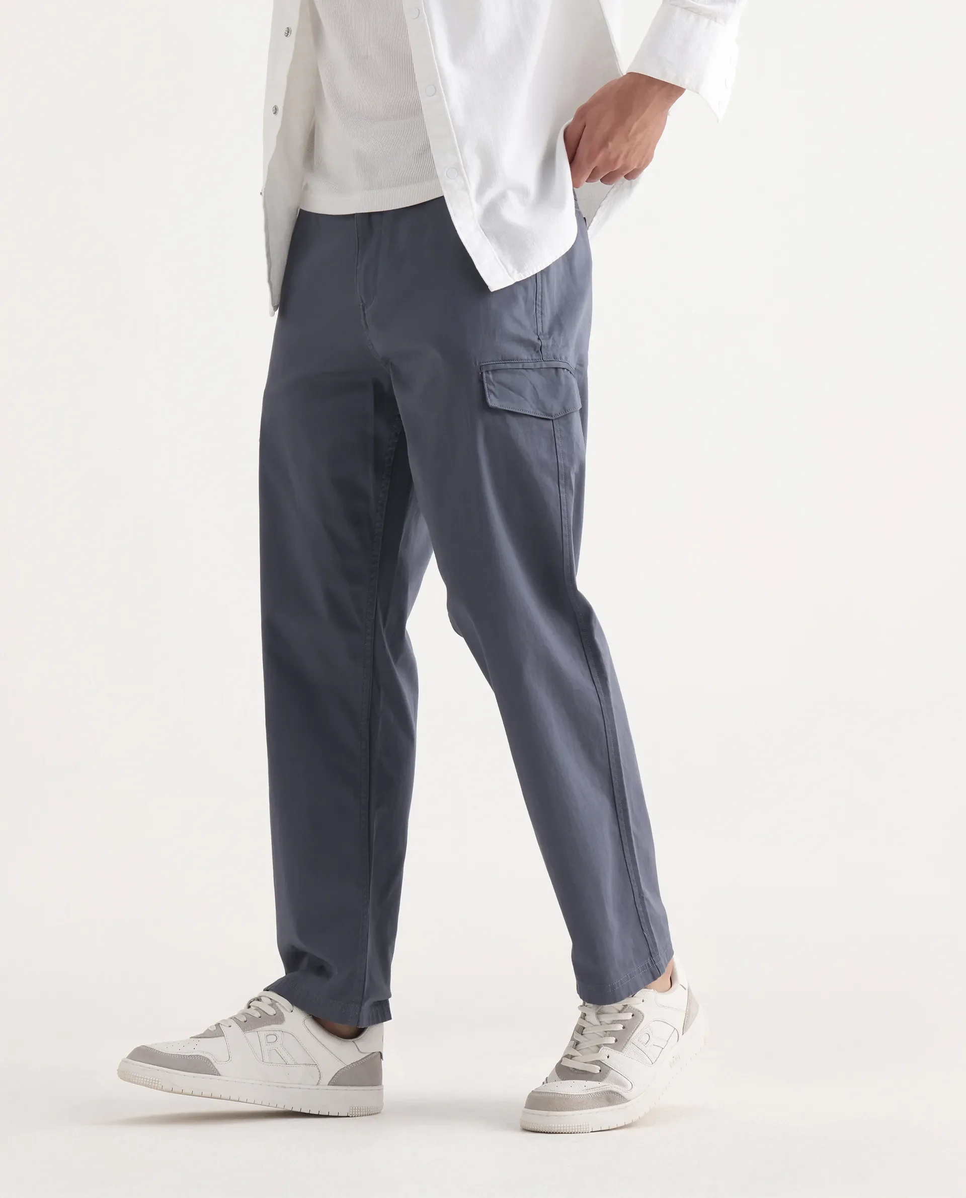 Rare Rabbit Men's Zipo Dusky Blue Cotton Plain Regular Fit Trouser - Image 2